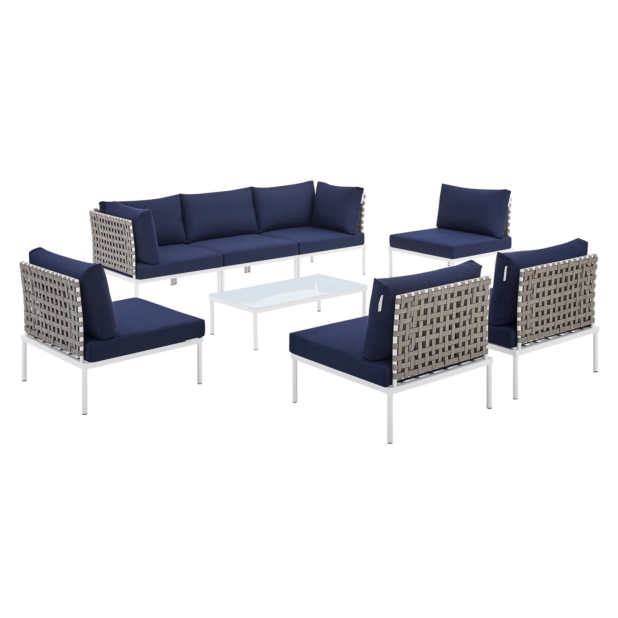 Harmony 8-Piece  Sunbrella® Basket Weave Outdoor Patio Aluminum Sectional Sofa Set