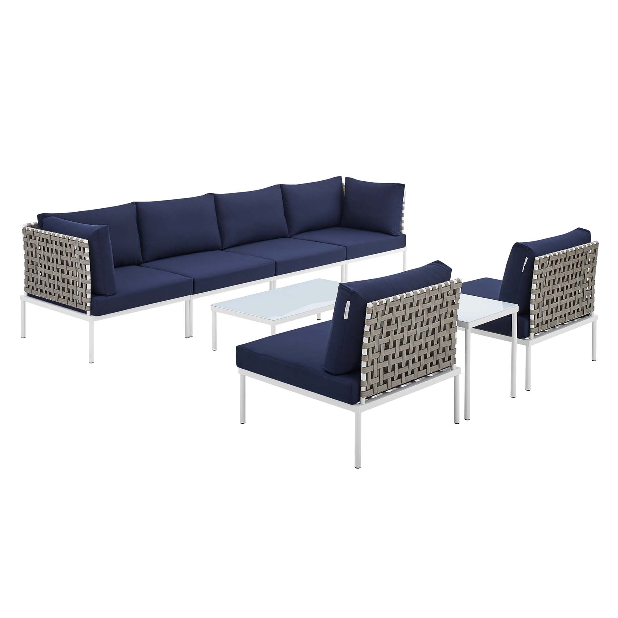 Harmony 8-Piece  Sunbrella® Basket Weave Outdoor Patio Aluminum Sectional Sofa Set