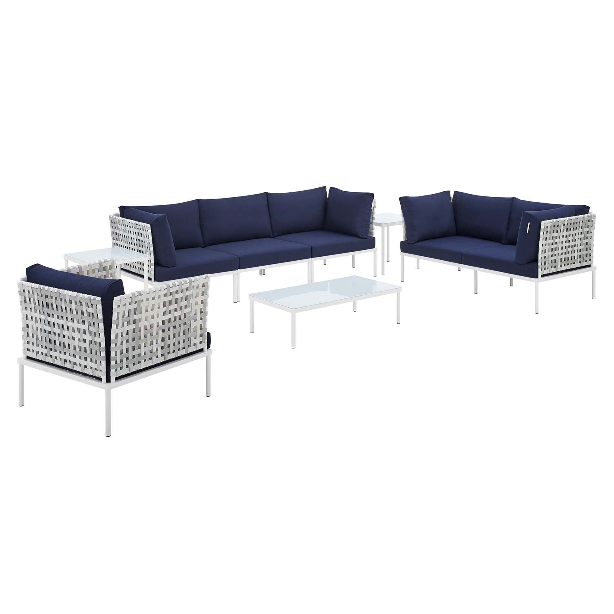 Harmony 8-Piece  Sunbrella® Basket Weave Outdoor Patio Aluminum Seating Set