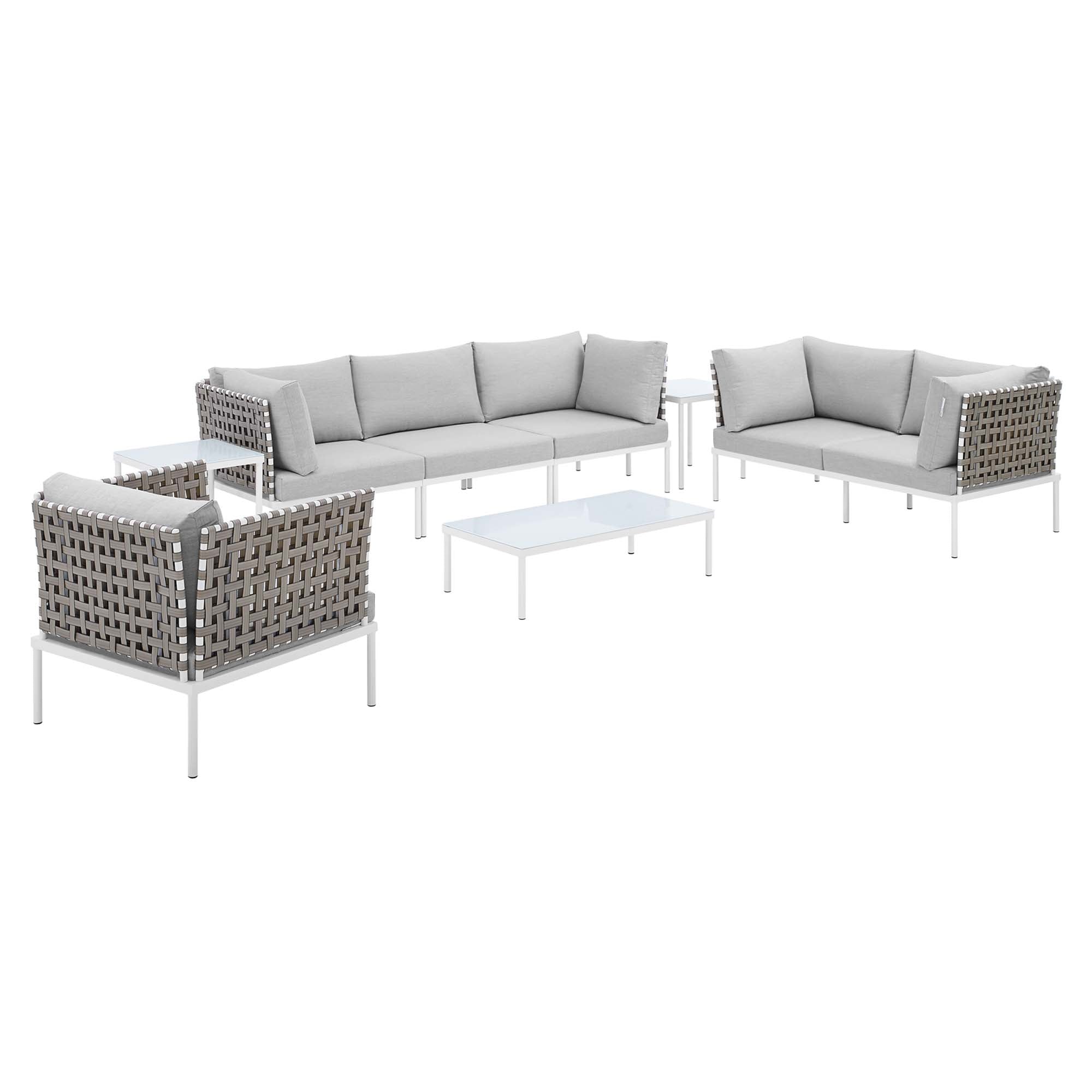 Harmony 8-Piece  Sunbrella® Basket Weave Outdoor Patio Aluminum Seating Set