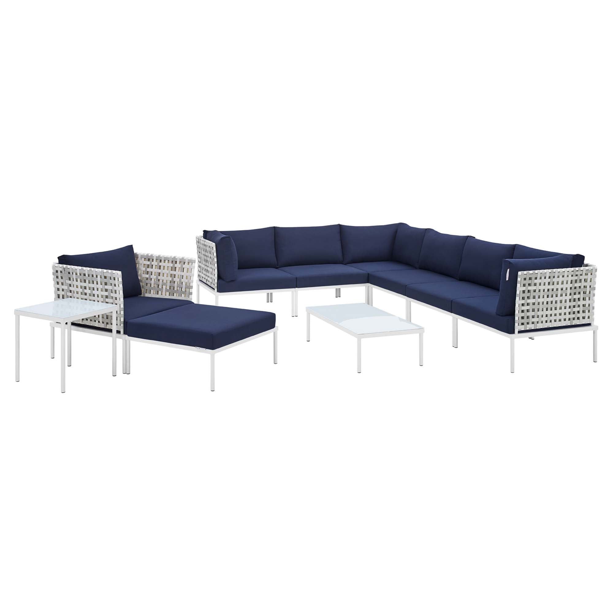 Harmony 10-Piece  Sunbrella® Basket Weave Outdoor Patio Aluminum Sectional Sofa Set