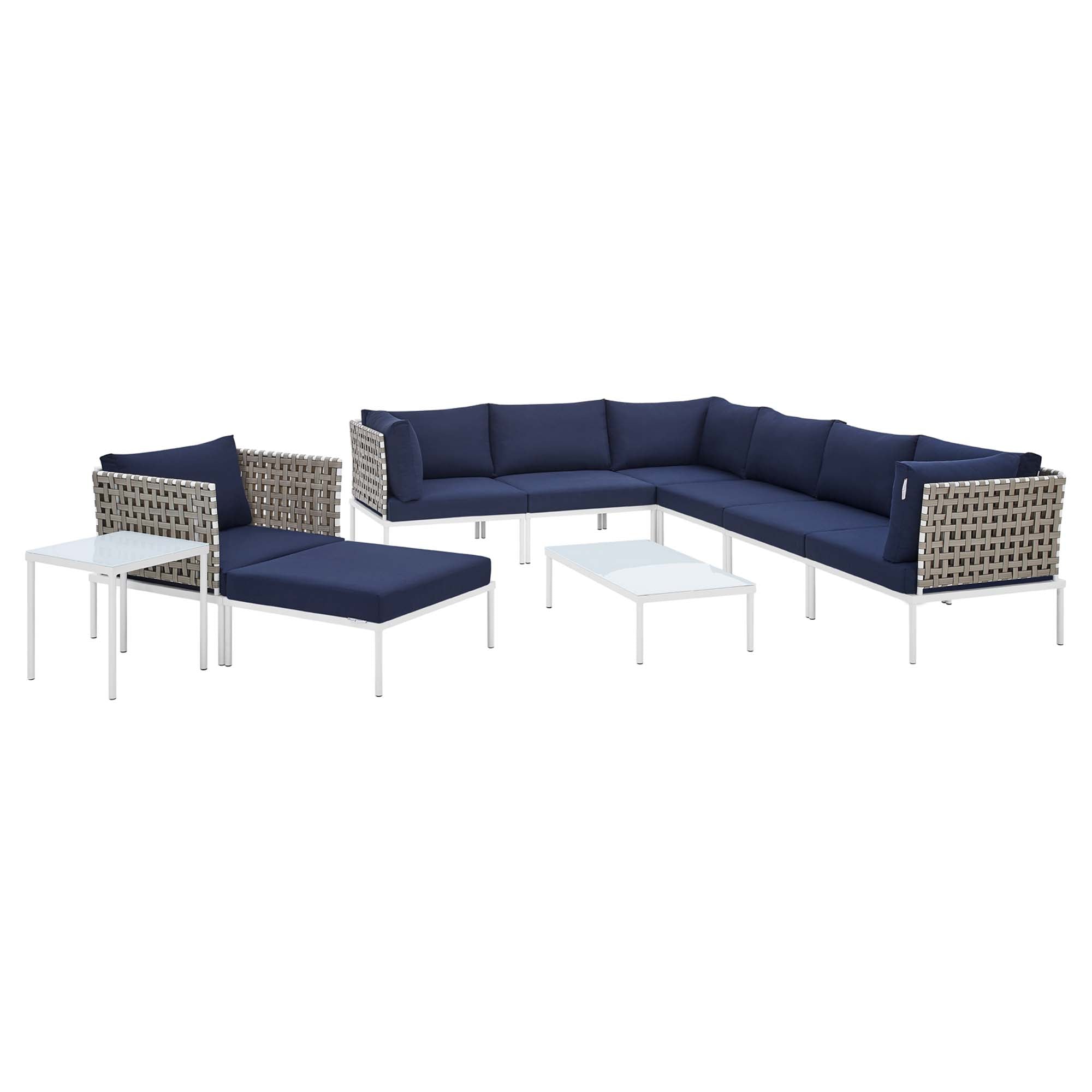 Harmony 10-Piece  Sunbrella® Basket Weave Outdoor Patio Aluminum Sectional Sofa Set