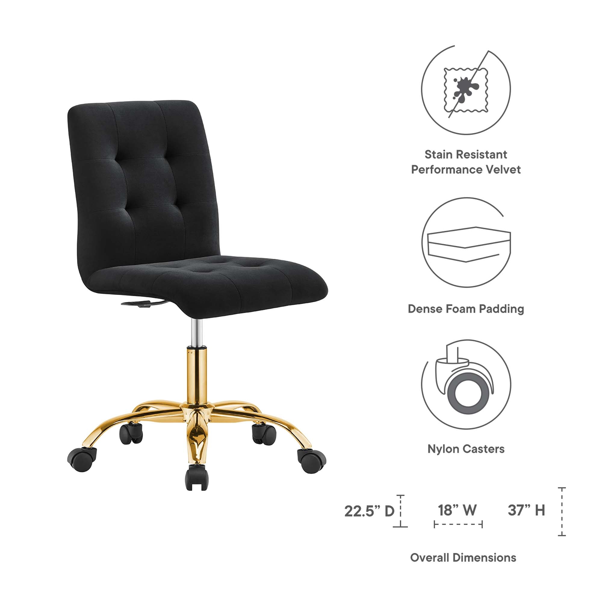 Prim Armless Performance Velvet Office Chair