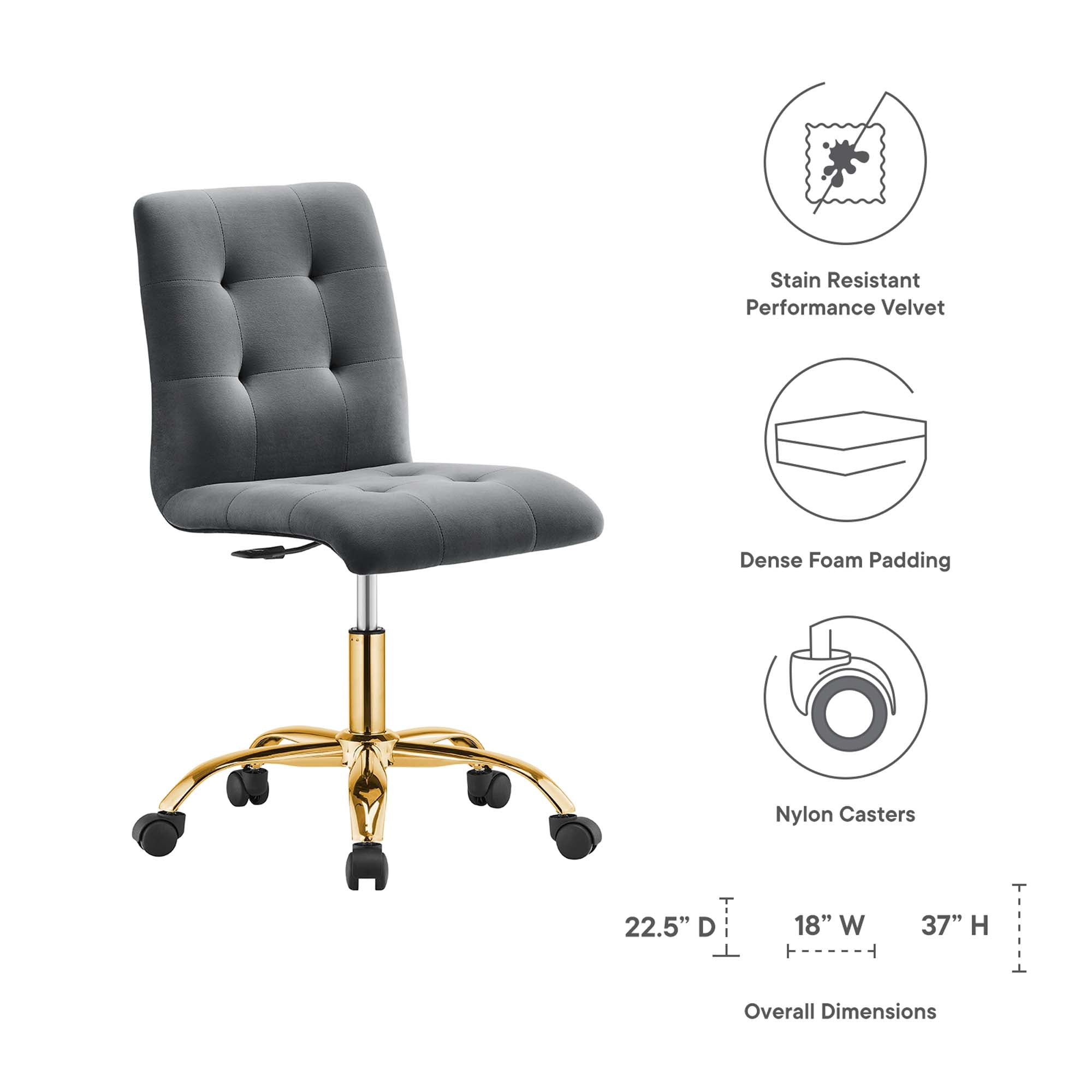 Prim Armless Performance Velvet Office Chair