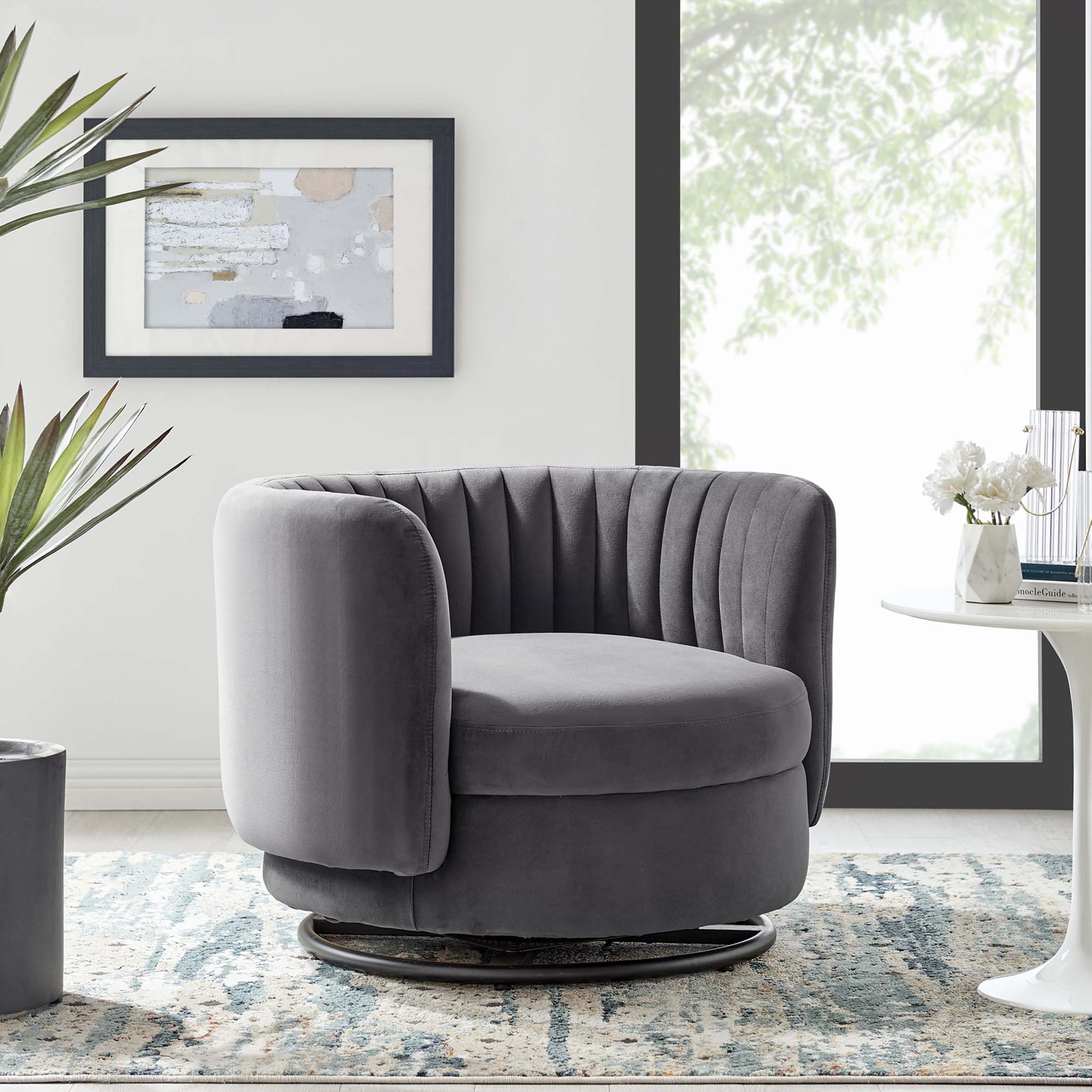 Embrace Tufted Performance Velvet Swivel Chair