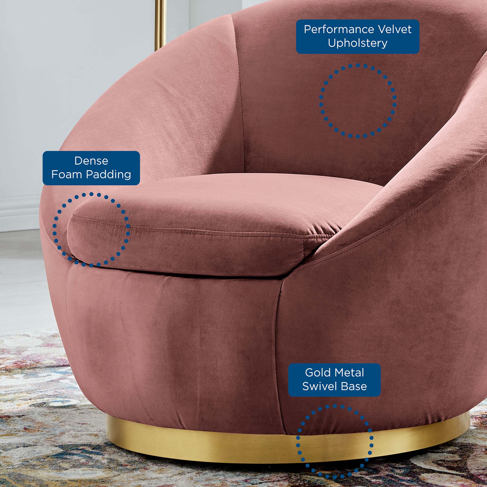 Buttercup Performance Velvet Swivel Chair