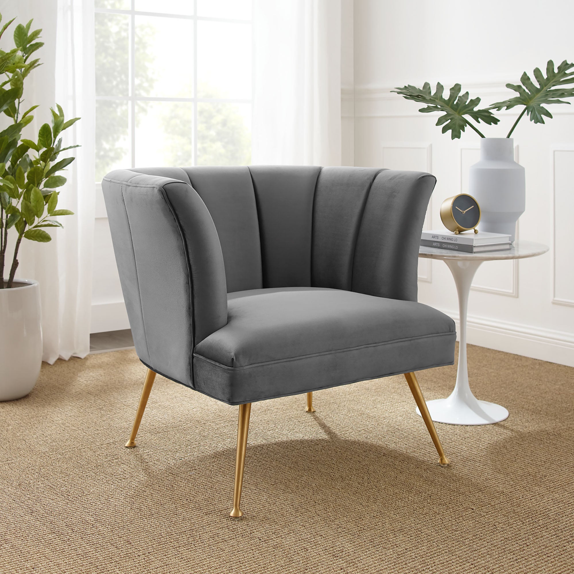 Veronica Channel Tufted Performance Velvet Armchair