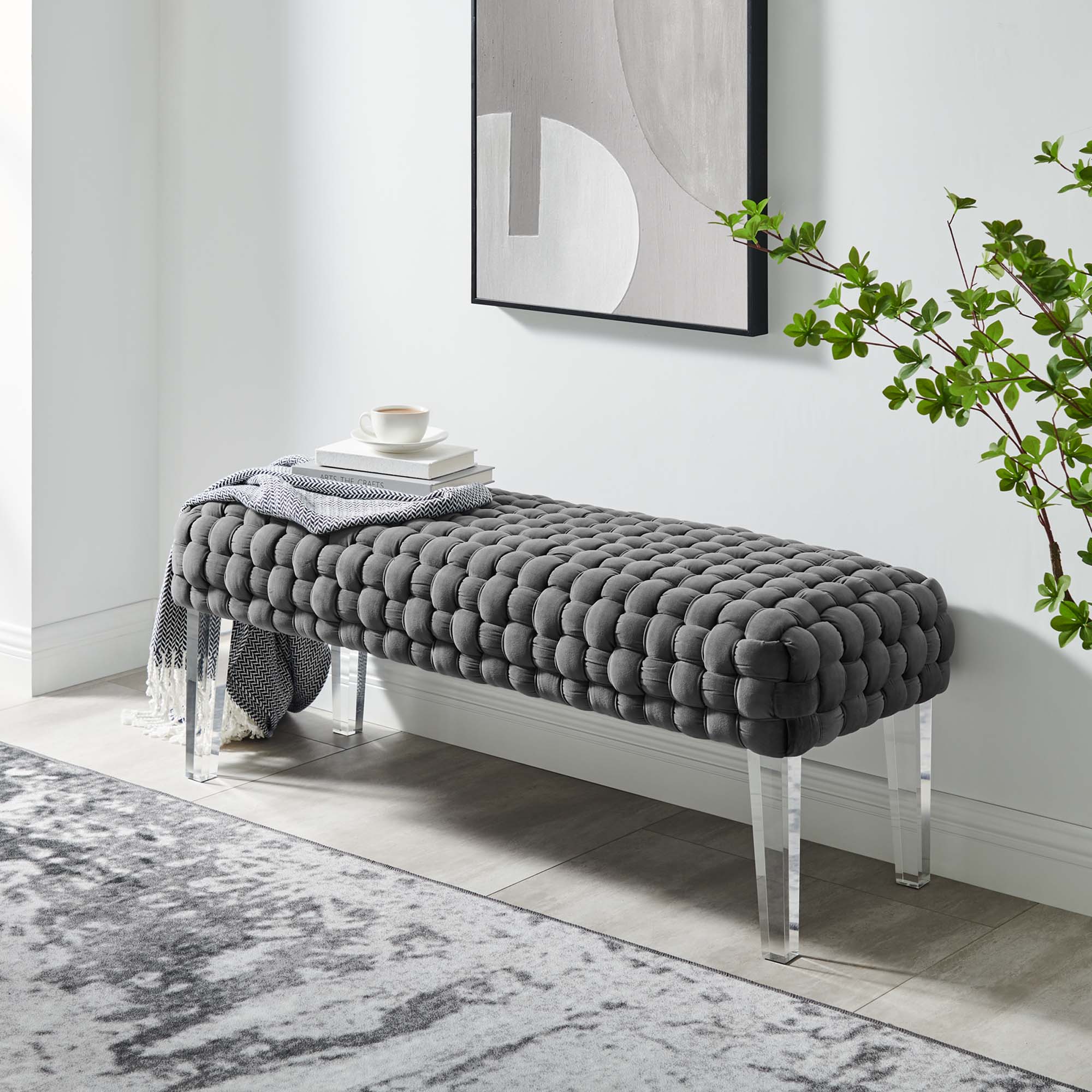 Prologue Woven Performance Velvet Ottoman