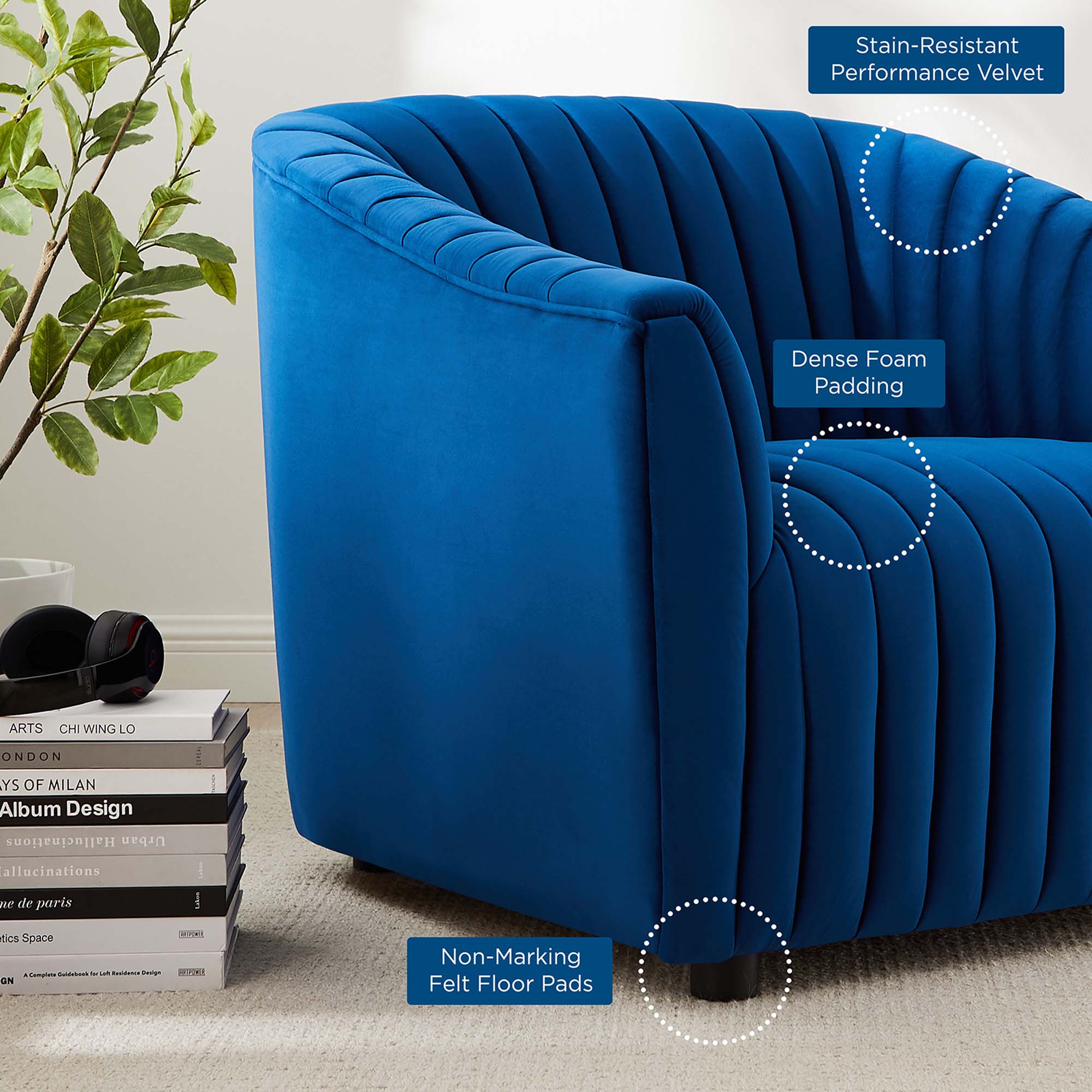 Announce Performance Velvet Channel Tufted Armchair