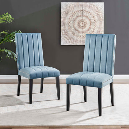 Caitlyn Light Blue Velvet Performance Dining Chairs Set of 2