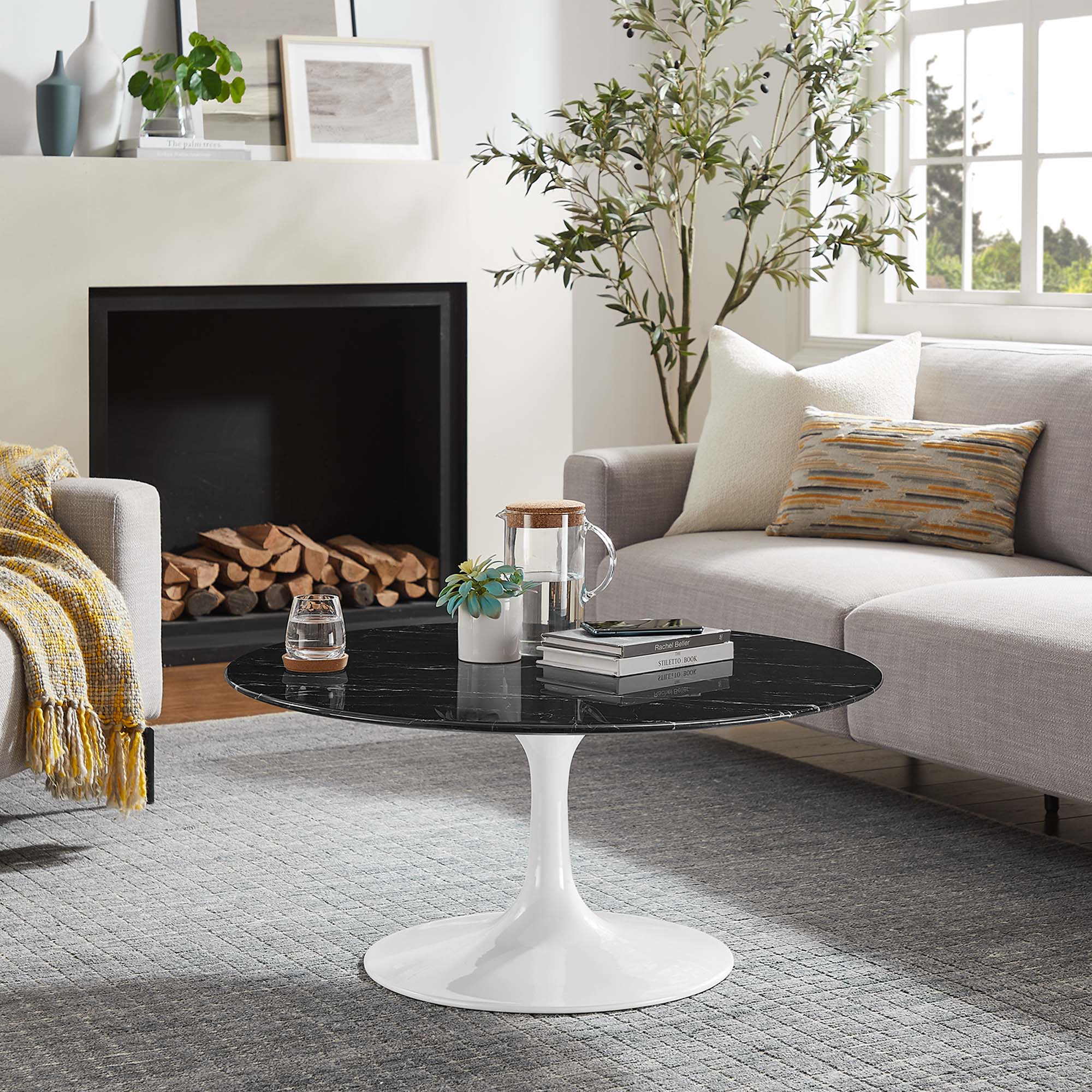 Lippa 36" Round Artificial Marble Coffee Table