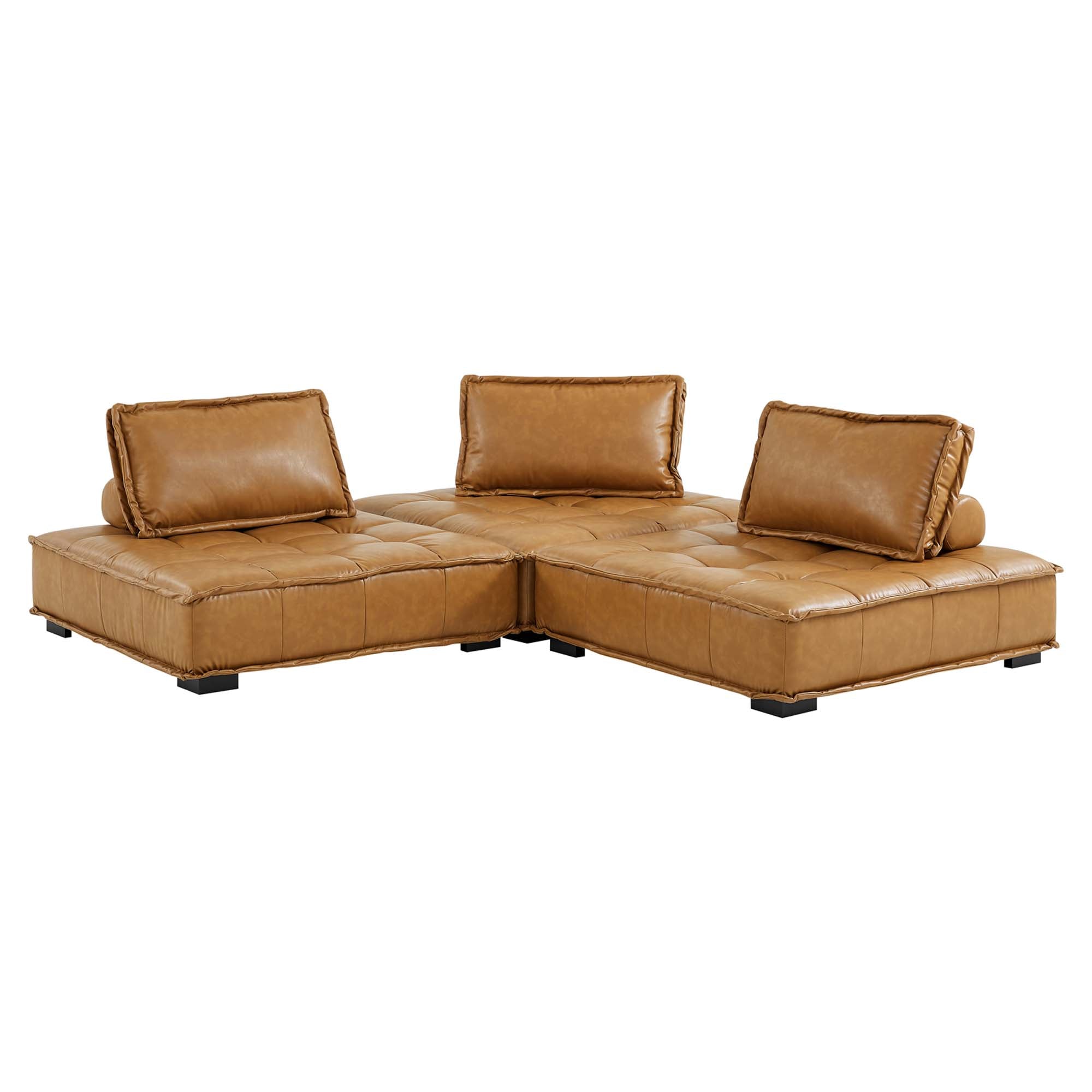 Saunter Tufted Vegan Leather Vegan Leather 3-Piece Sofa