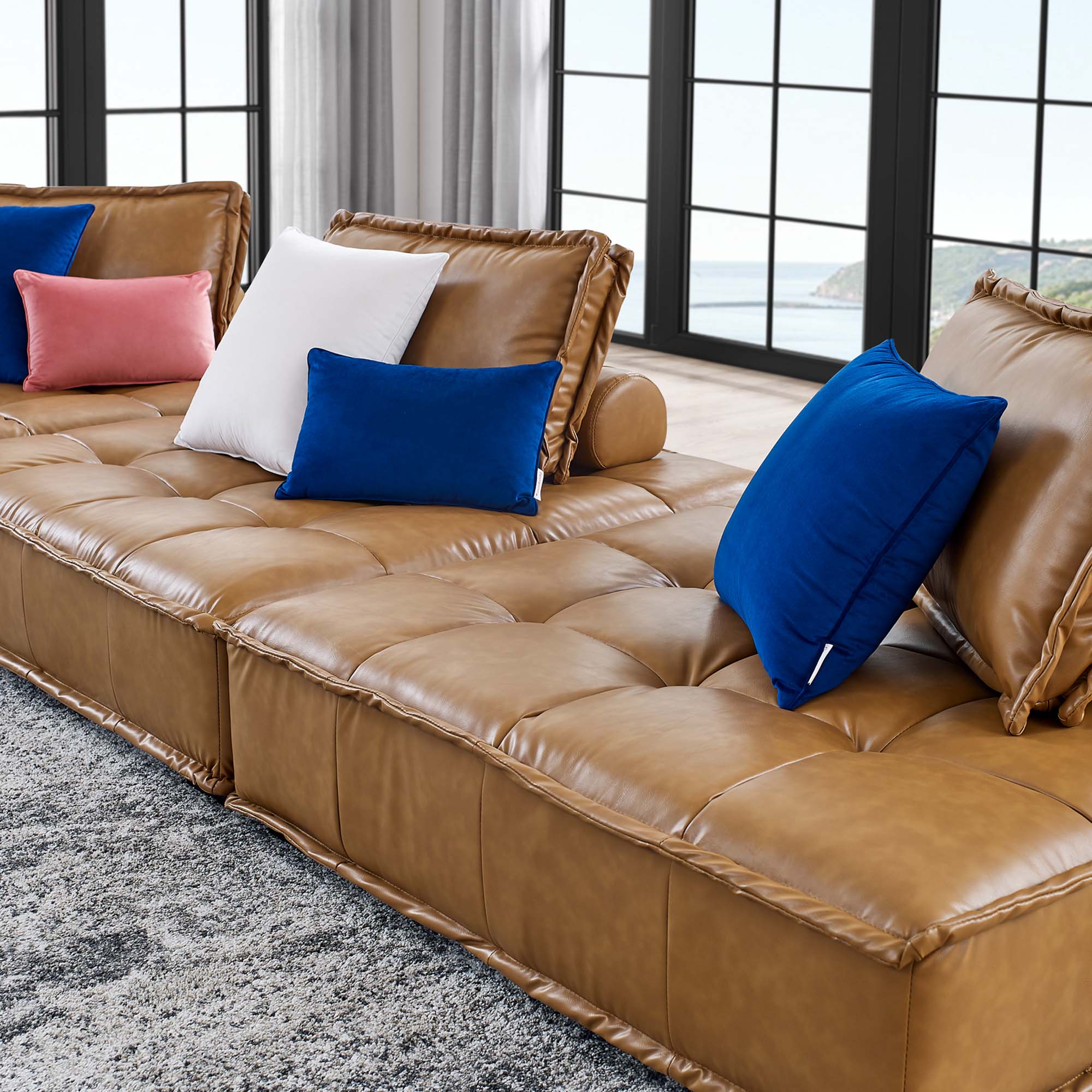 Saunter Tufted Vegan Leather Vegan Leather 3-Piece Sofa