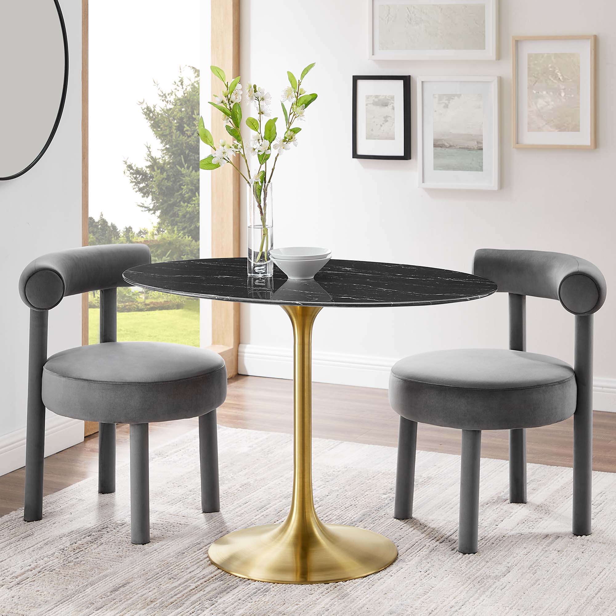 Lippa 42" Oval Artificial Marble Dining Table