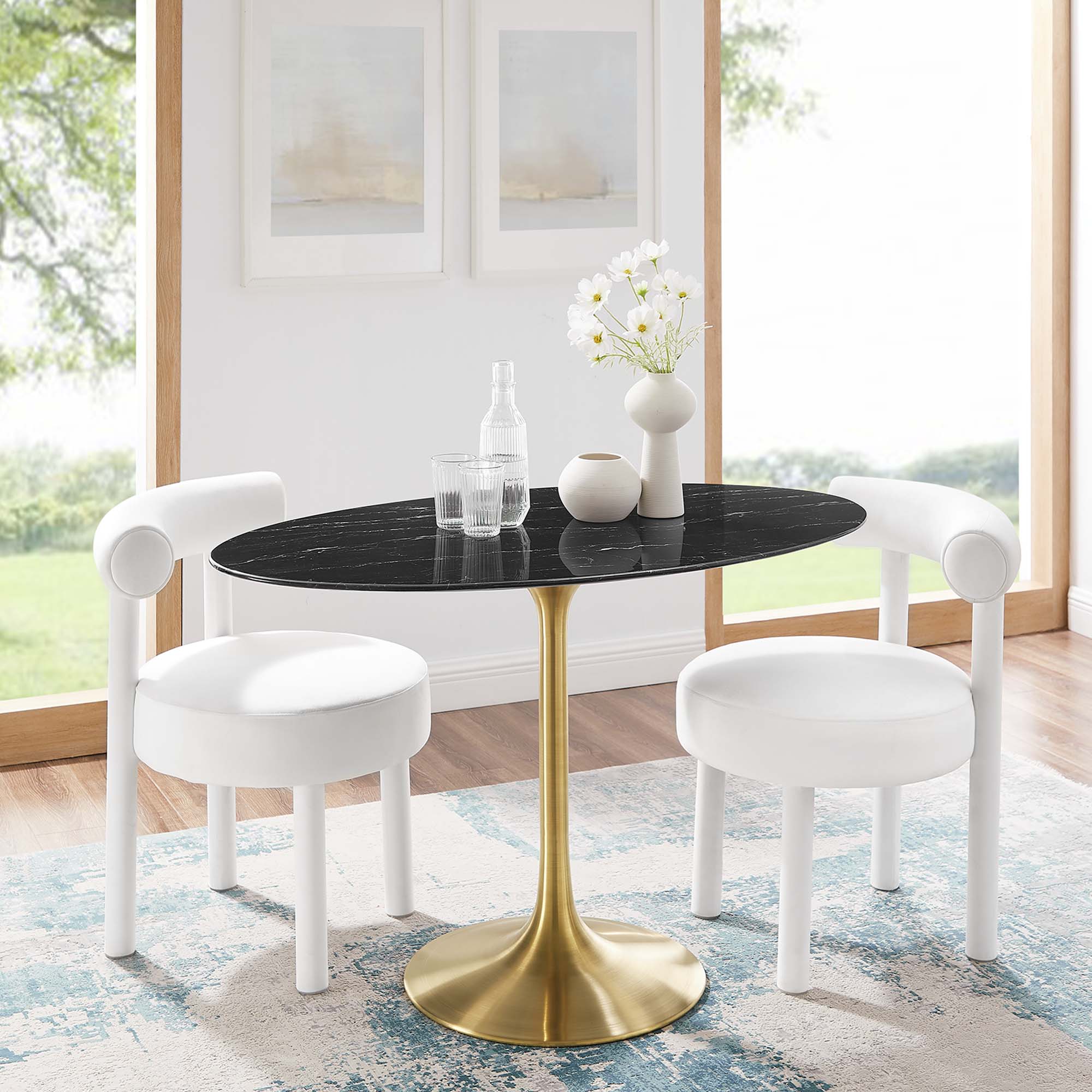 Lippa 48" Oval Artificial Marble Dining Table