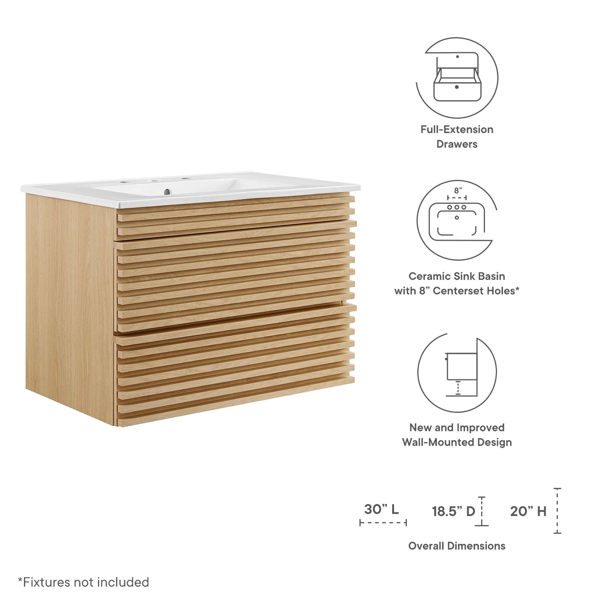 Render 30" Wall-Mount Bathroom Vanity