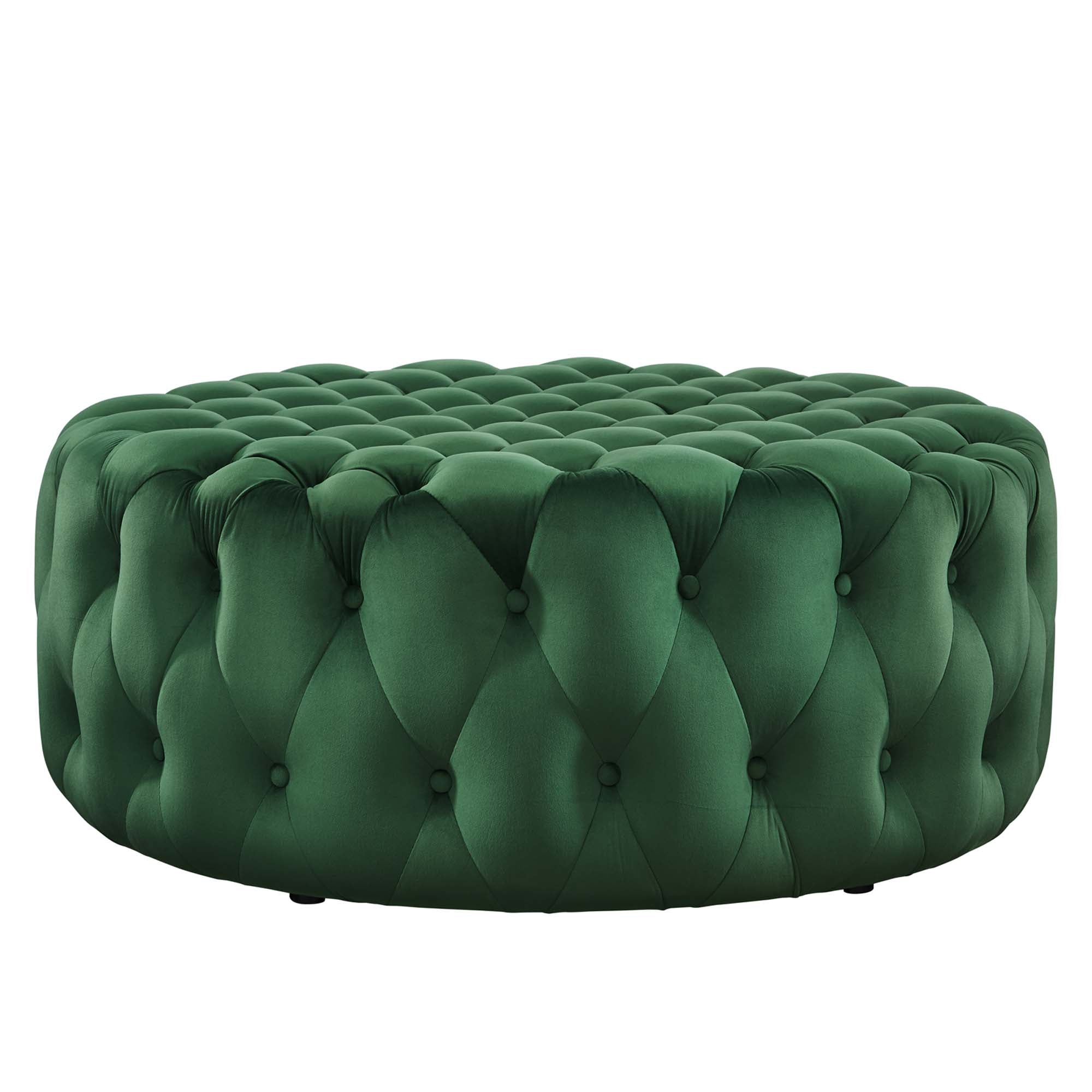 Amour Tufted Button Large Round Performance Velvet Ottoman