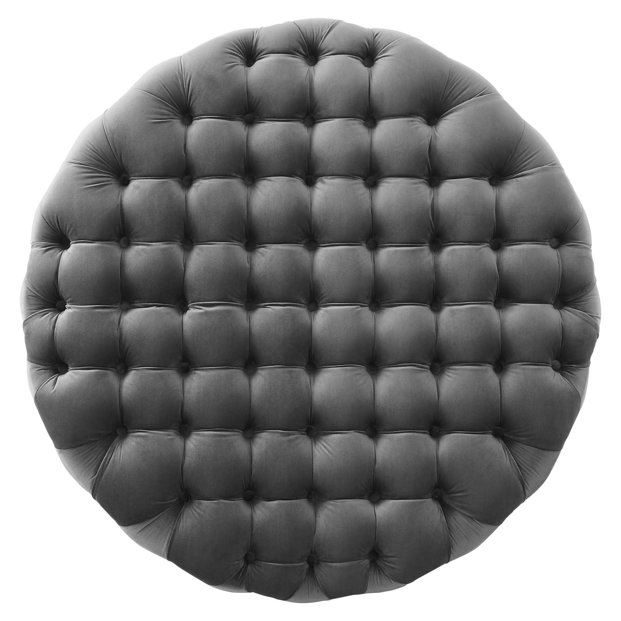 Amour Tufted Button Large Round Performance Velvet Ottoman