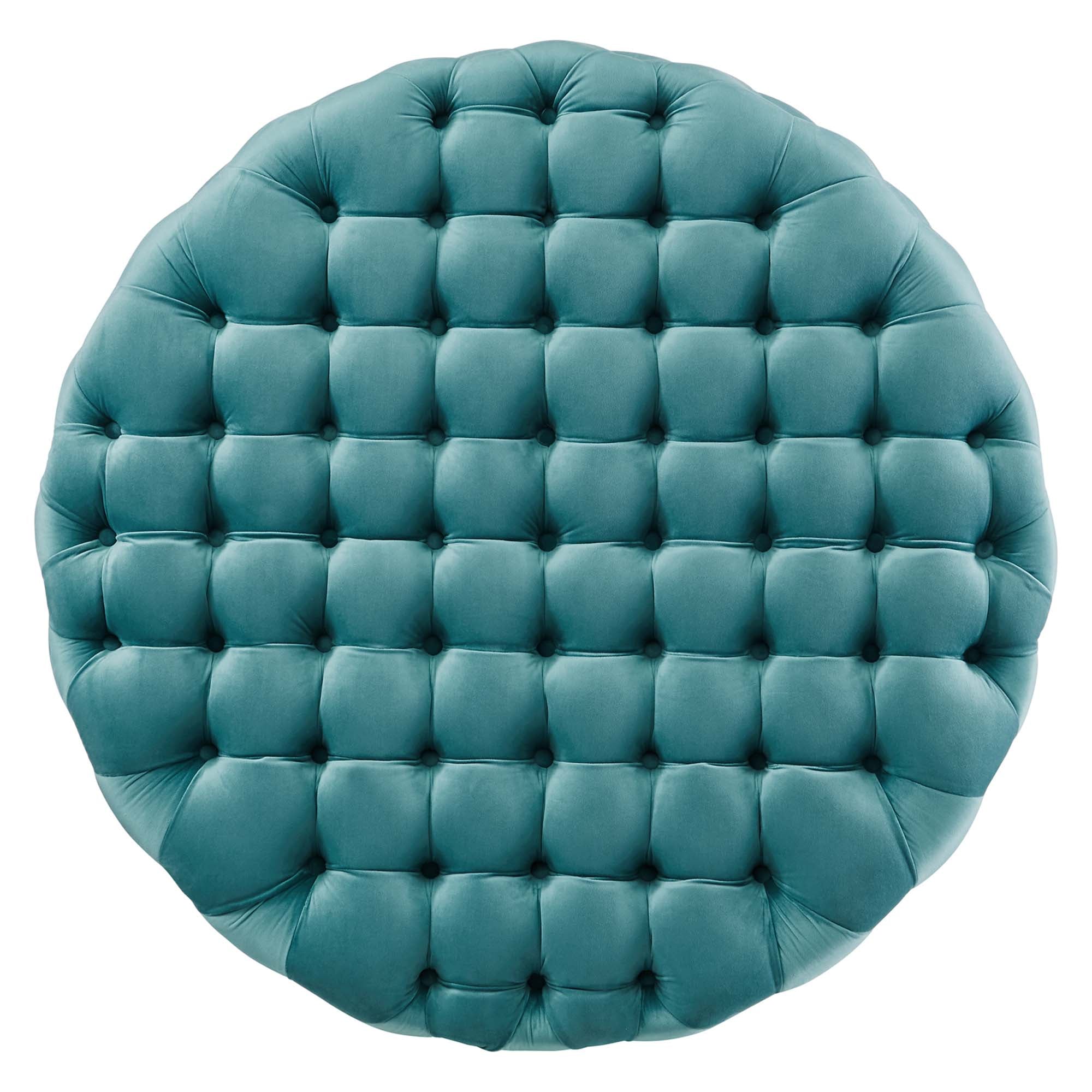 Amour Tufted Button Large Round Performance Velvet Ottoman