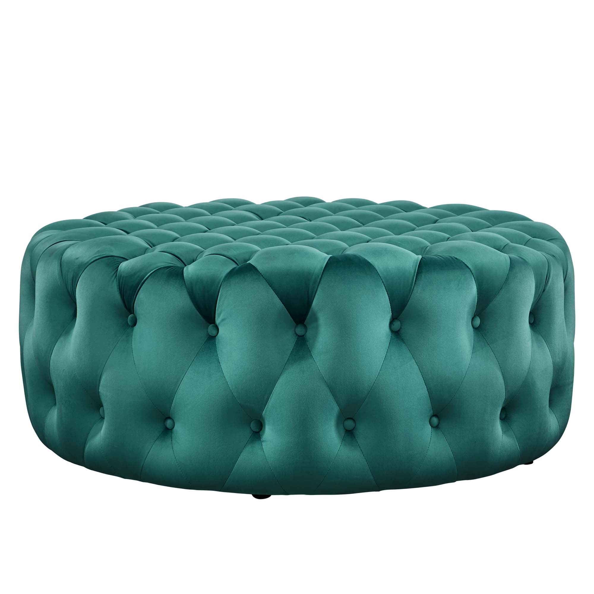 Amour Tufted Button Large Round Performance Velvet Ottoman