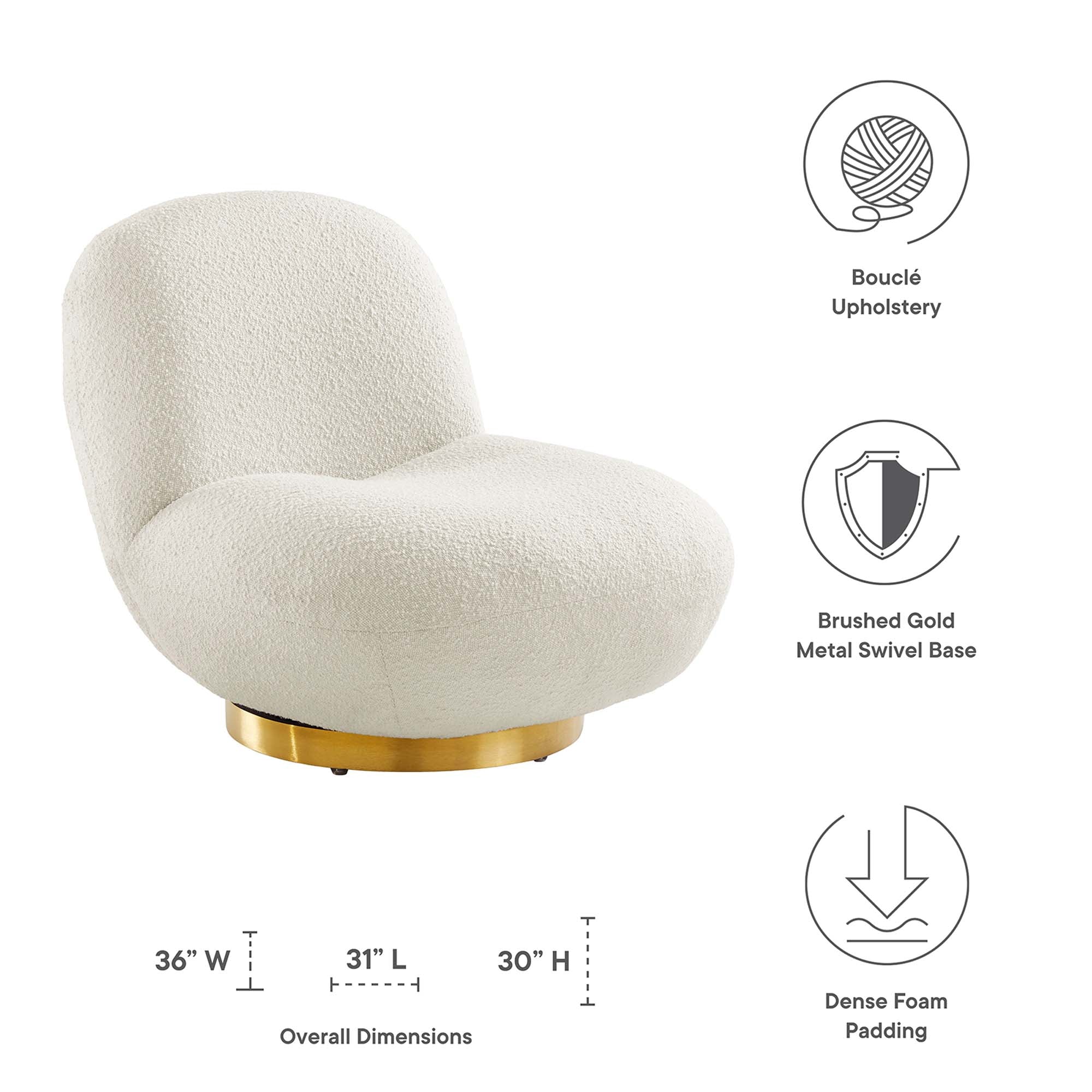 Kindred Boucle Upholstered Upholstered Fabric Swivel Chair