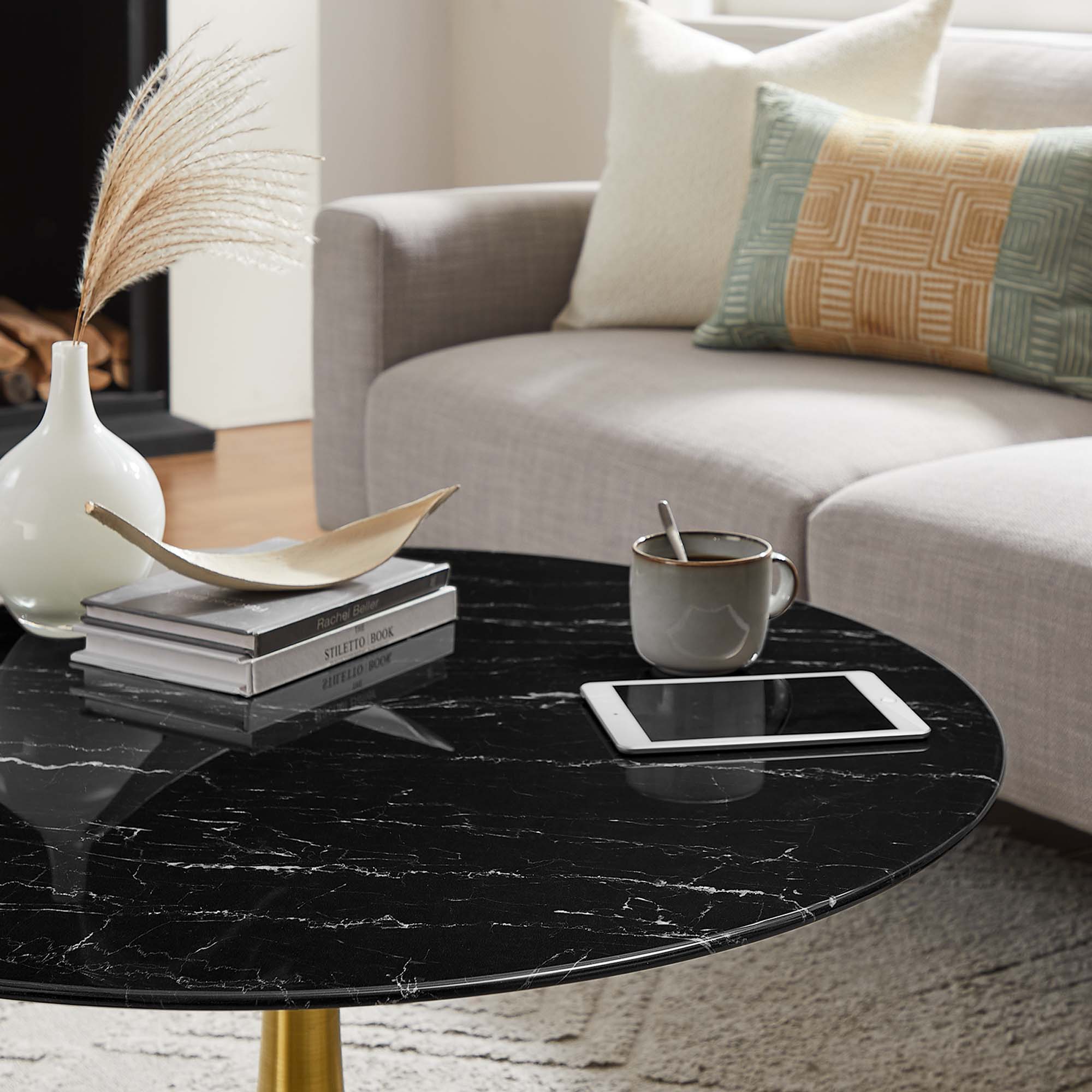 Lippa 36" Round Artificial Marble Coffee Table