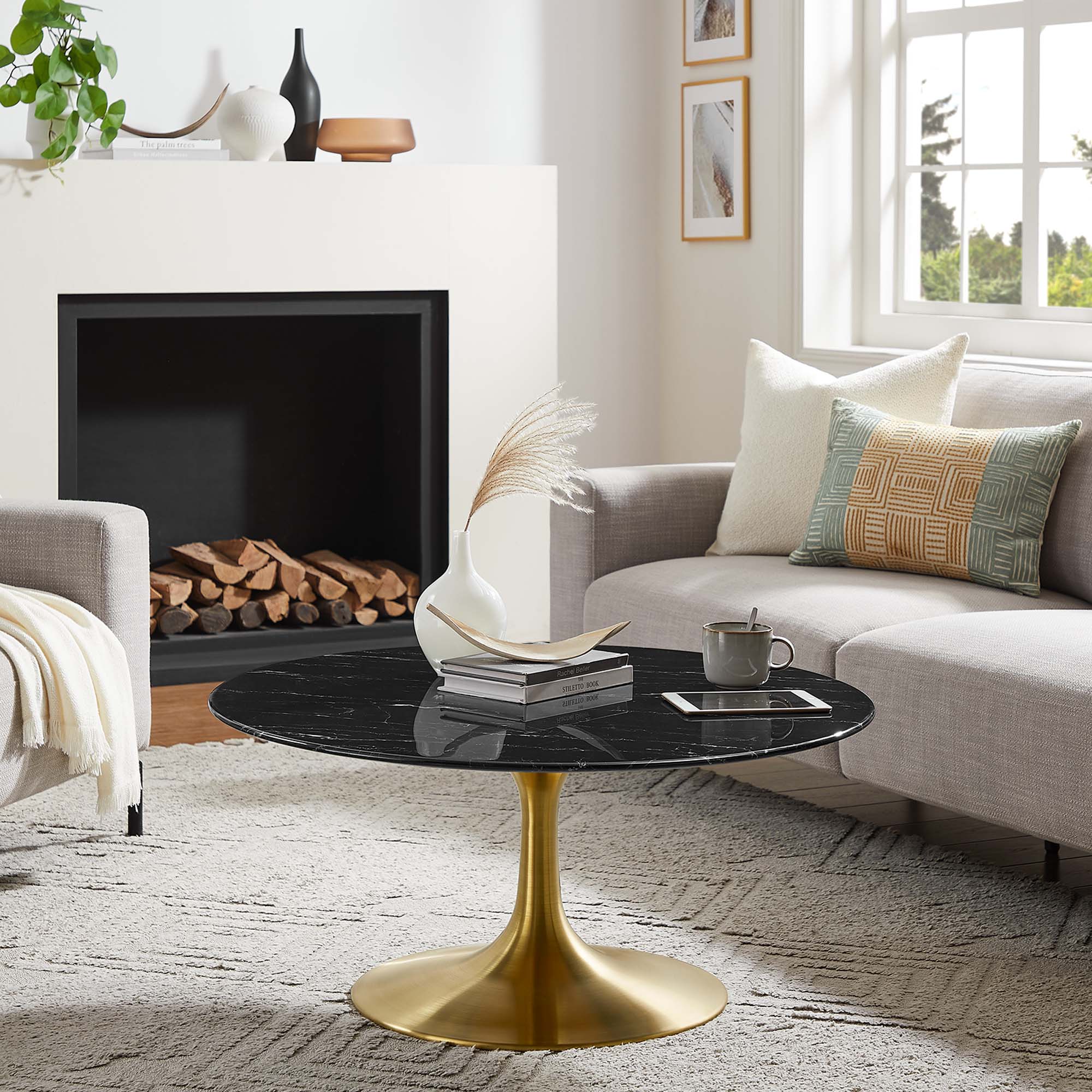 Lippa 36" Round Artificial Marble Coffee Table