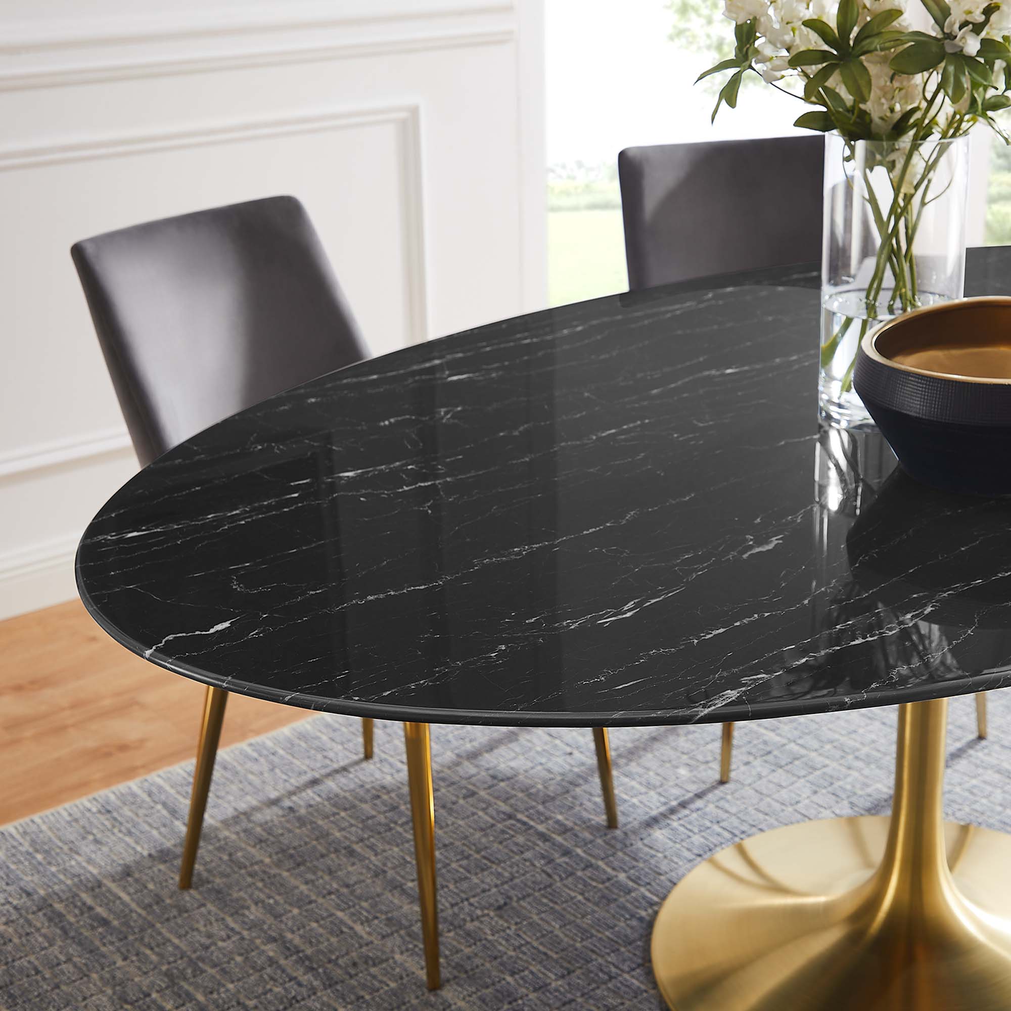 Lippa 78" Oval Artificial Marble Dining Table