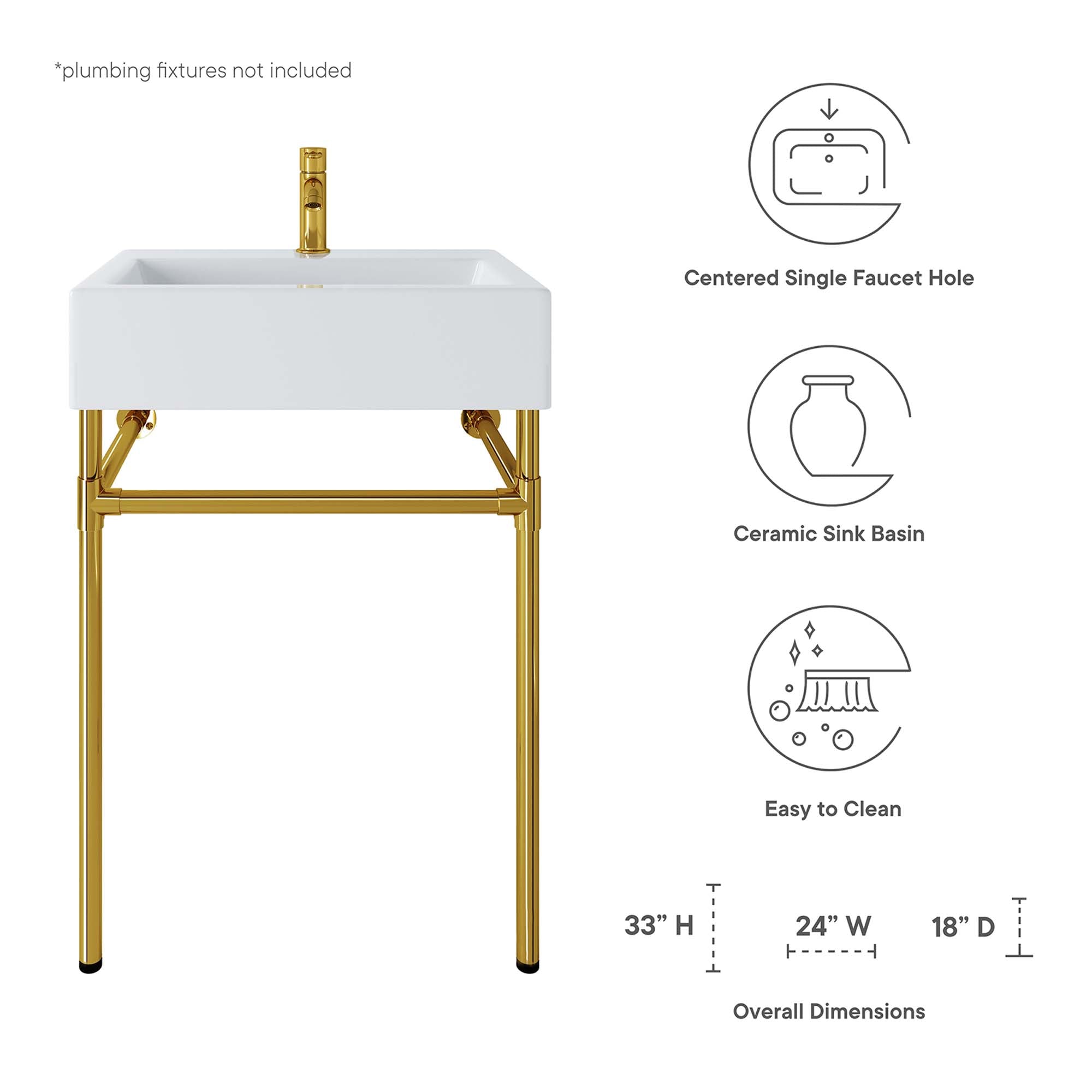 Redeem 24" Wall-Mount Gold Stainless Steel Bathroom Vanity