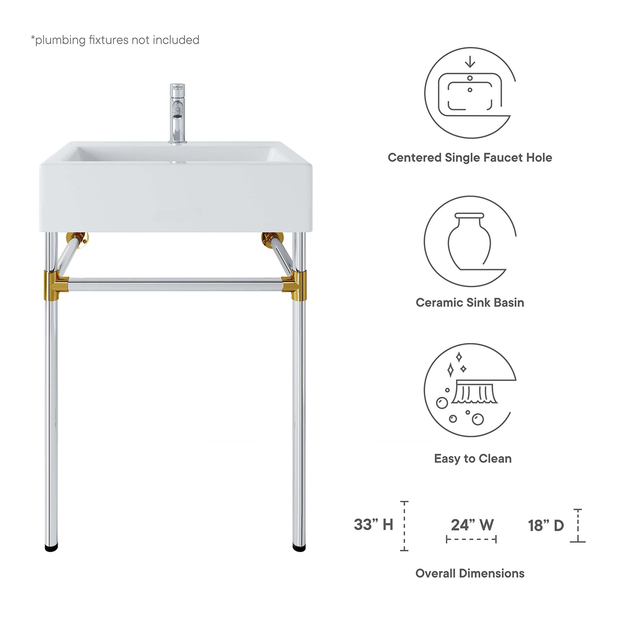 Redeem 24" Silver Stainless Steel Wall-Mount Bathroom Vanity