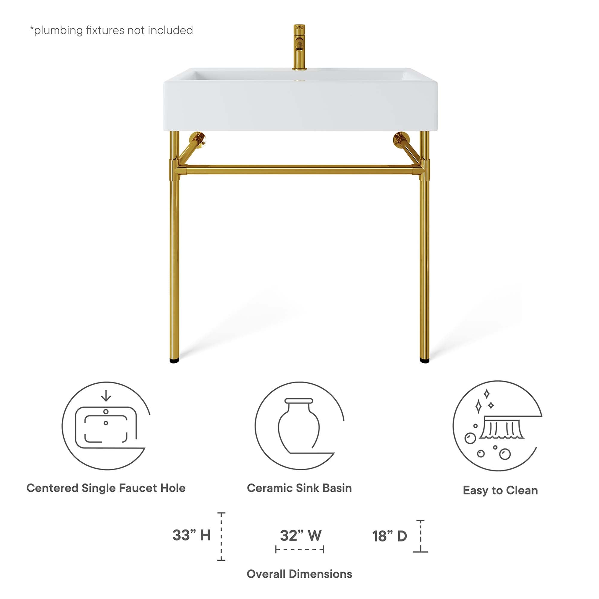 Redeem 32" Wall-Mount Gold Stainless Steel Bathroom Vanity