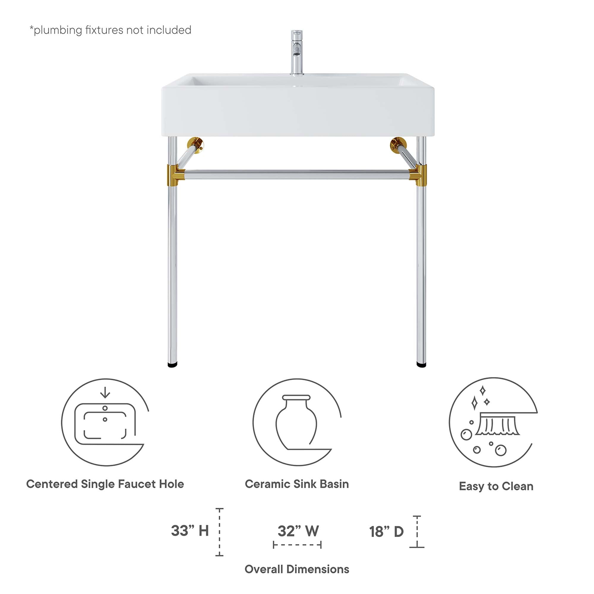 Redeem 32" Silver Stainless Steel Wall-Mount Bathroom Vanity