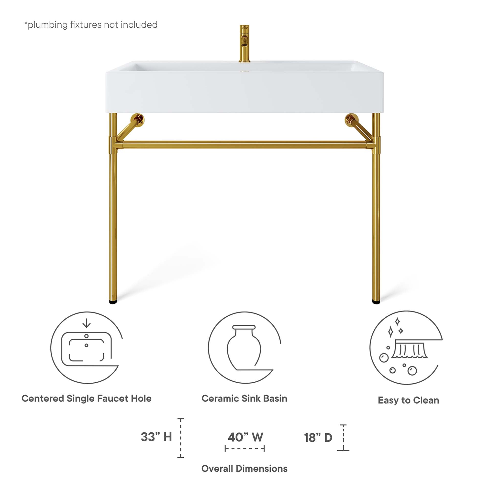 Redeem 40" Wall-Mount Gold Stainless Steel Bathroom Vanity