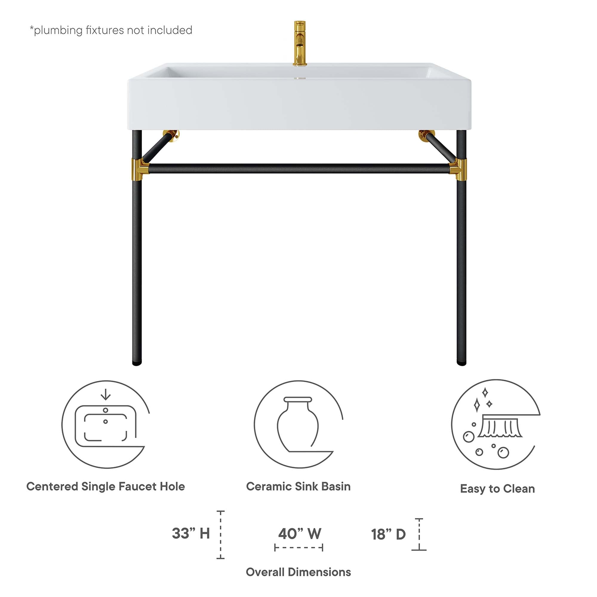 Redeem 40" Black Stainless Steel Wall-Mount Bathroom Vanity