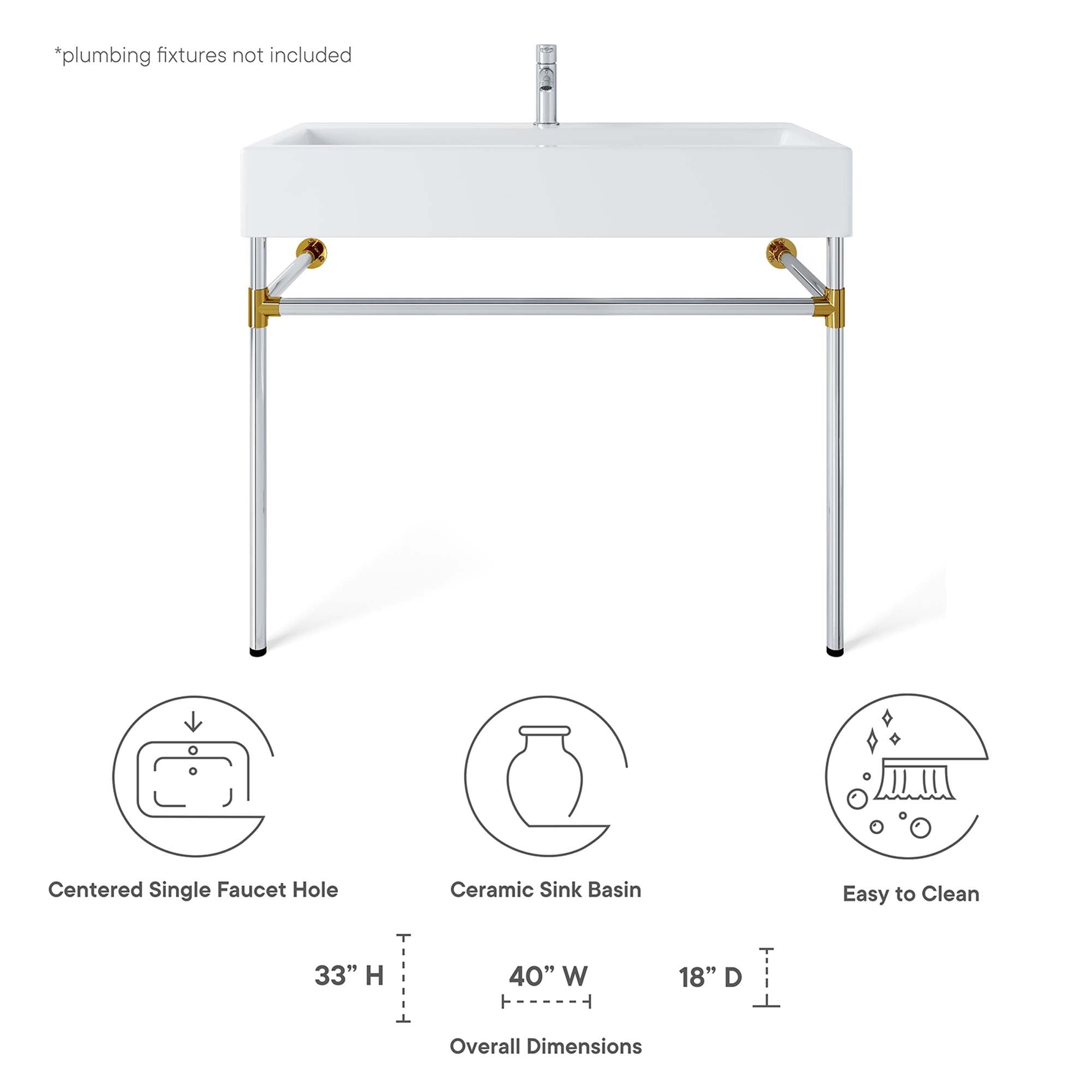 Redeem 40" Silver Stainless Steel Wall-Mount Bathroom Vanity