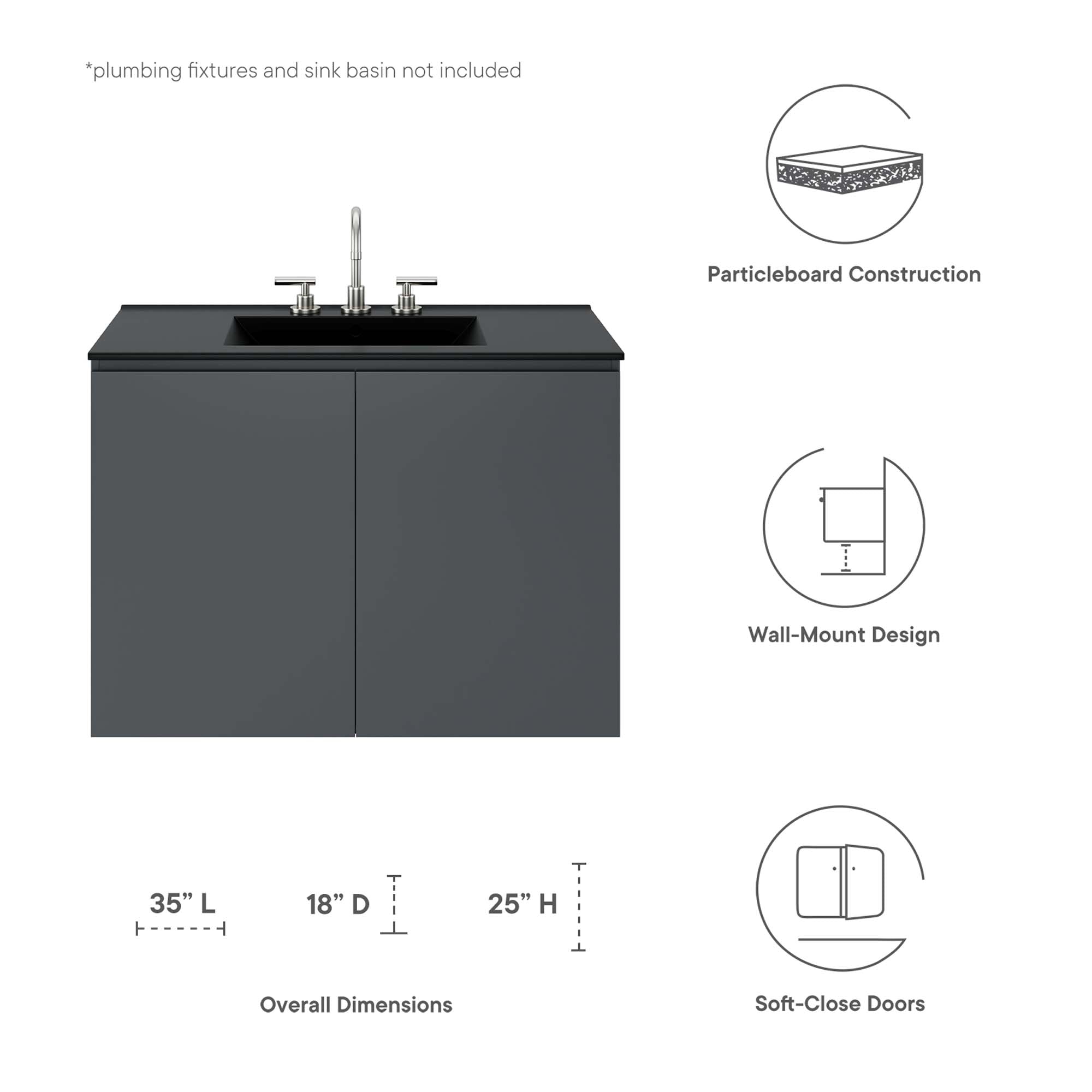 Bryn 36" Wall-Mount Bathroom Vanity (Sink Basin Not Included)