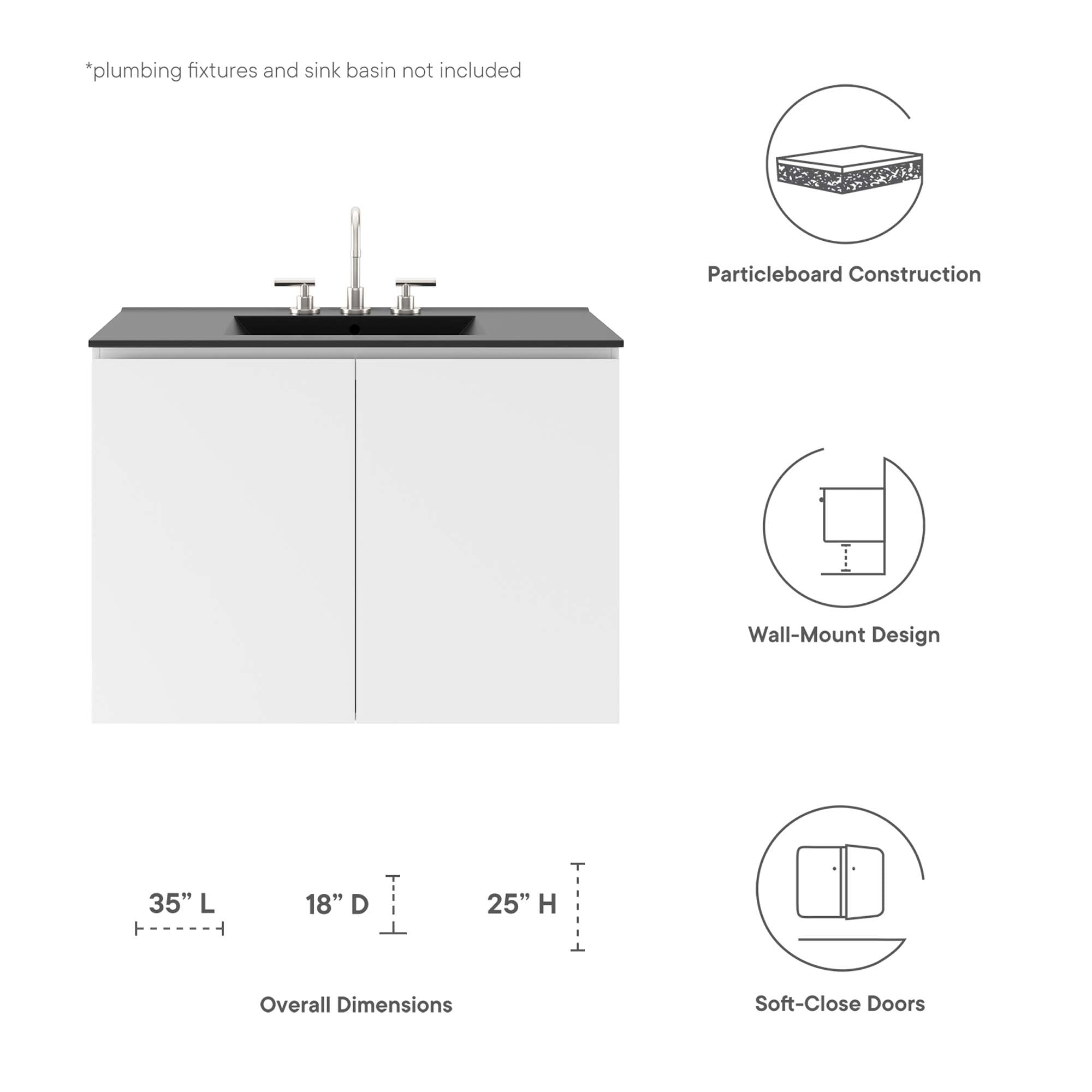 Bryn 36" Wall-Mount Bathroom Vanity (Sink Basin Not Included)