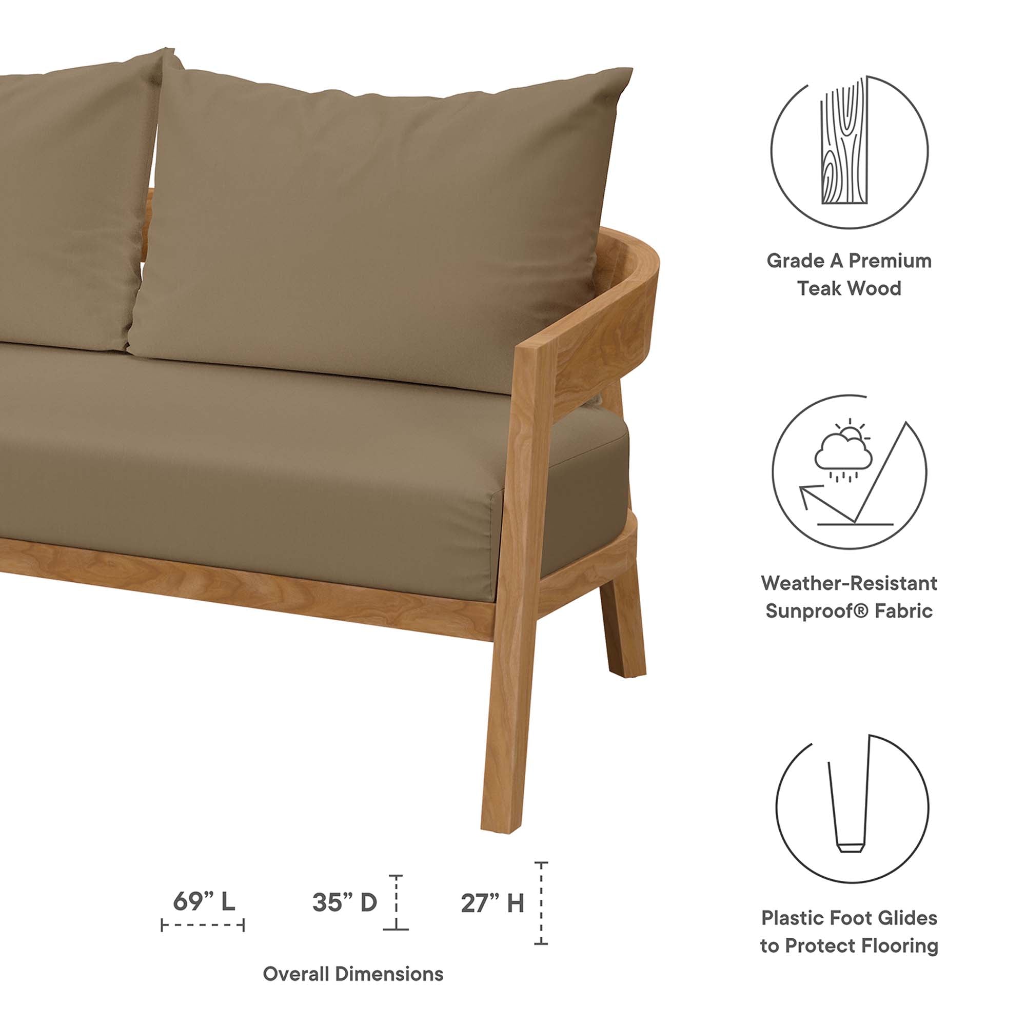 Brisbane Teak Wood Outdoor Patio Loveseat