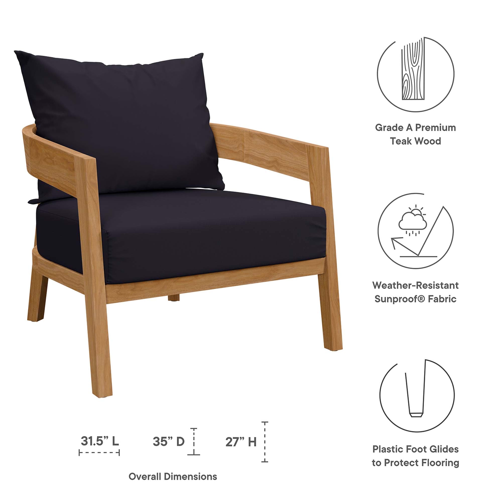 Brisbane Teak Wood Outdoor Patio Armchair