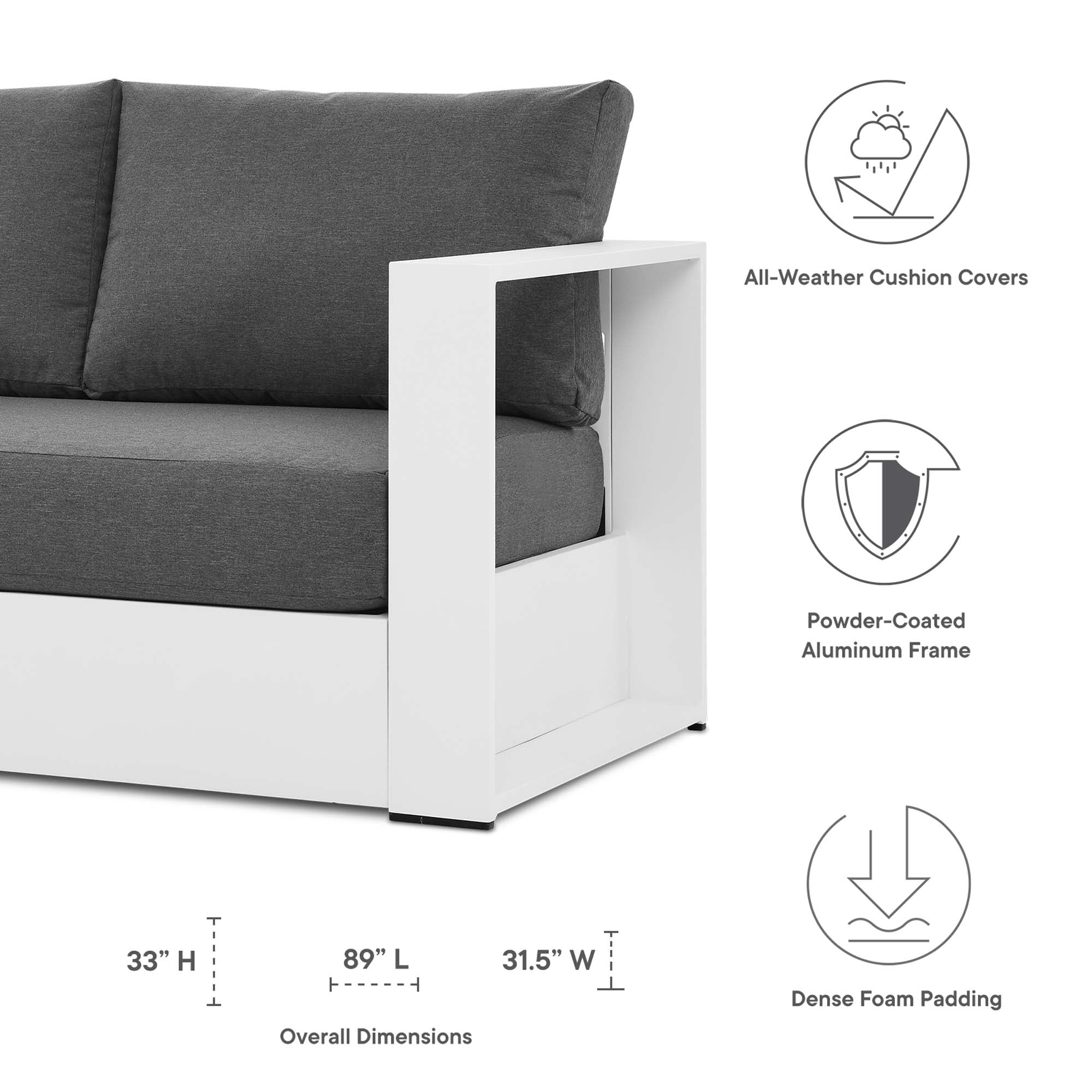 Tahoe Outdoor Patio Powder-Coated Aluminum Sofa