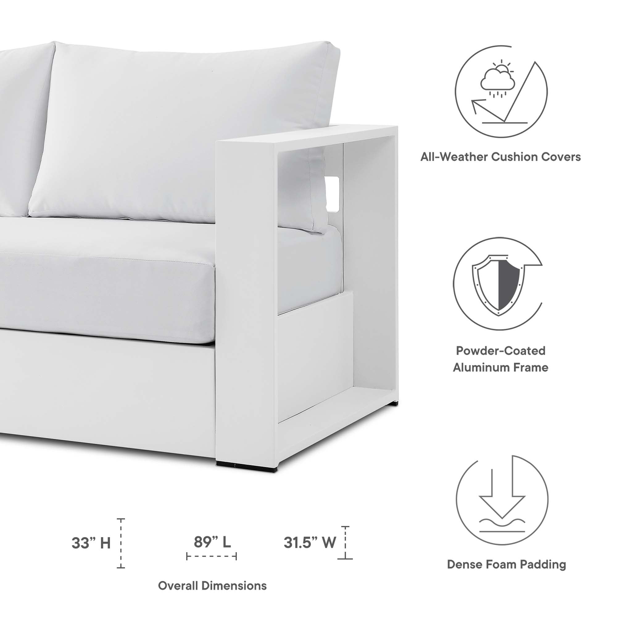 Tahoe Outdoor Patio Powder-Coated Aluminum Sofa