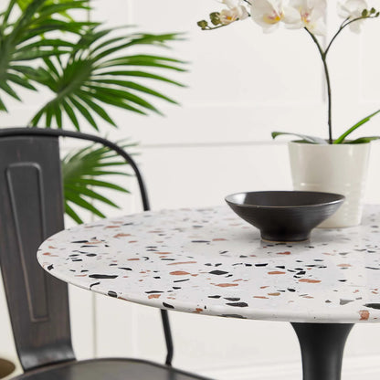 Lippa 28" Round Terrazzo Black White Dining Table