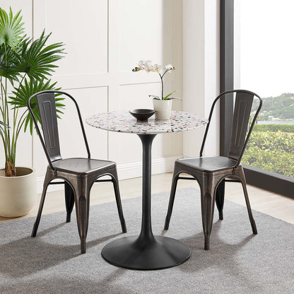 Lippa 28" Round Terrazzo Black White Dining Table