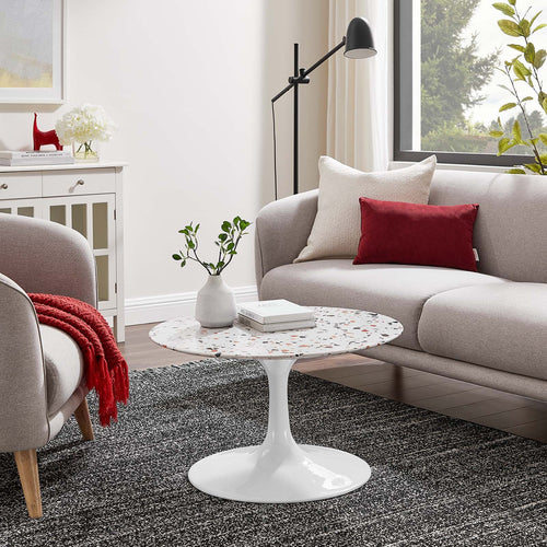 Lippa 28" Round Terrazzo White White Coffee Table