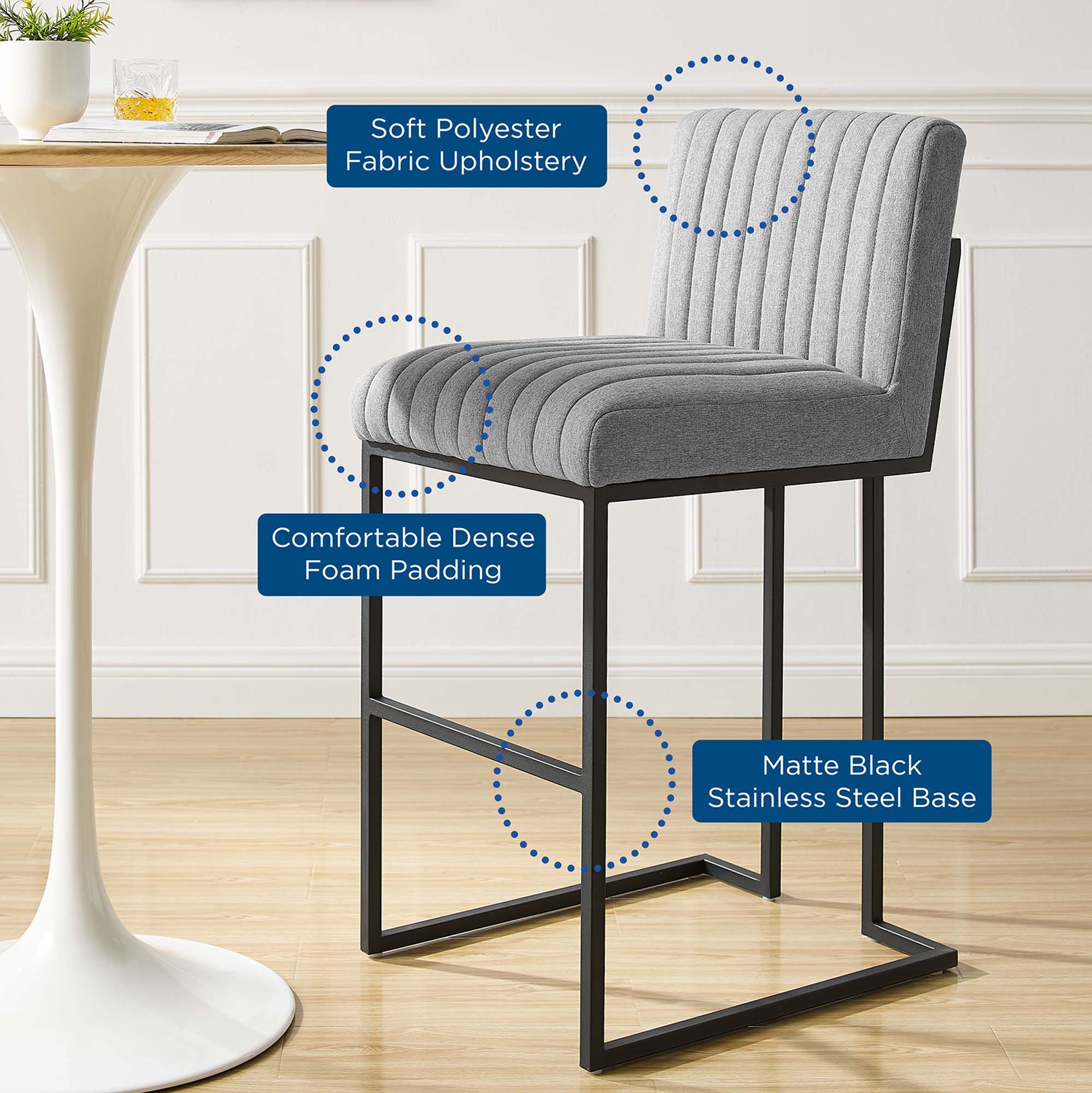 Indulge Channel Tufted Fabric Bar Stools