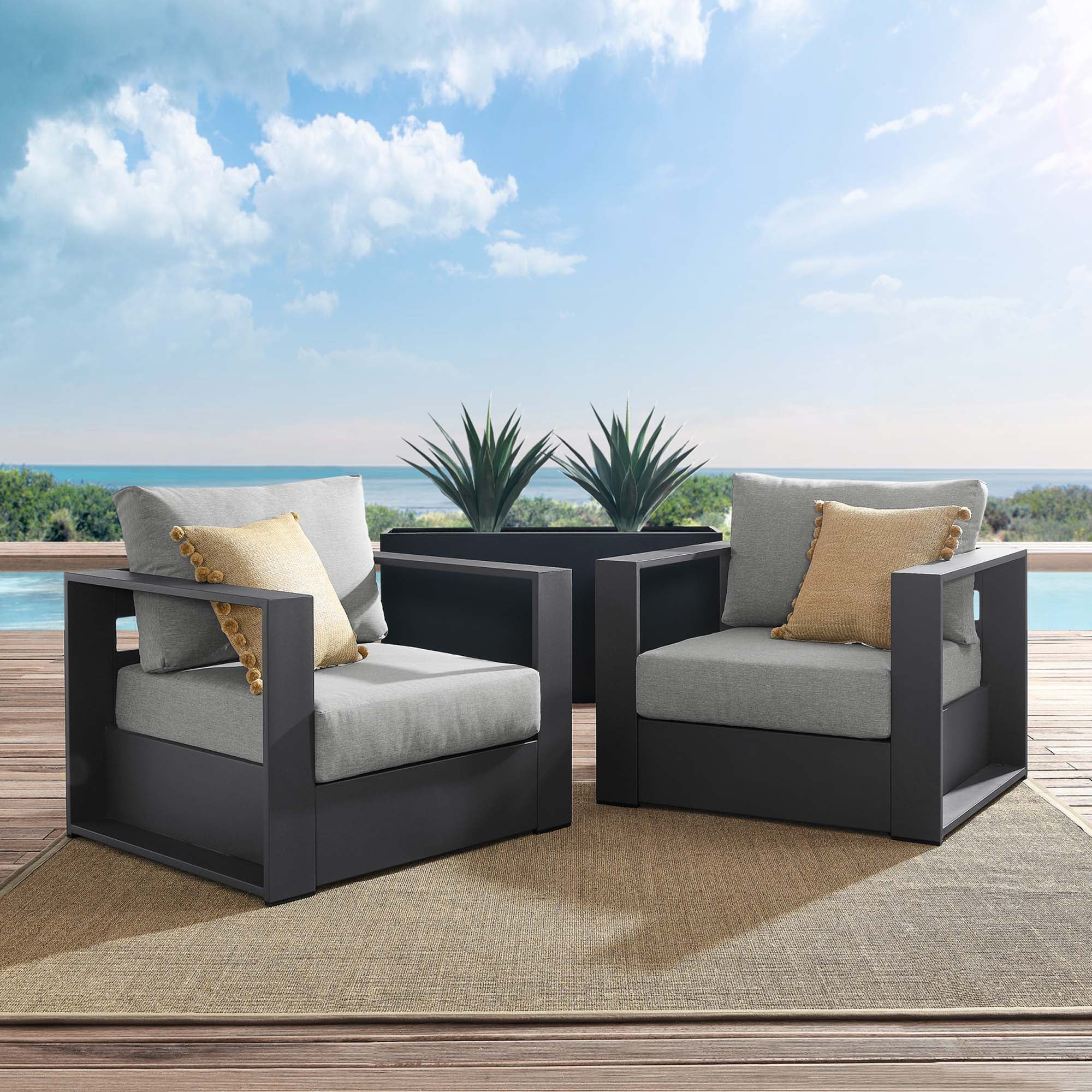 Tahoe Outdoor Patio Powder-Coated Aluminum 2-Piece Armchair Set