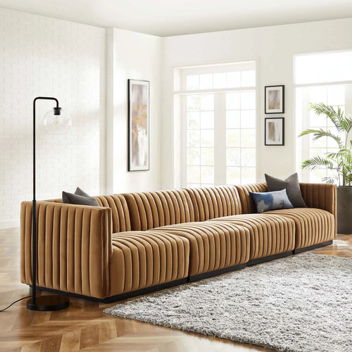Conjure Channel Tufted Performance Velvet 4-Piece Sofa
