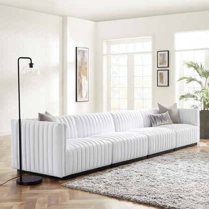 Conjure Channel Tufted Upholstered Fabric 4-Piece Sofa
