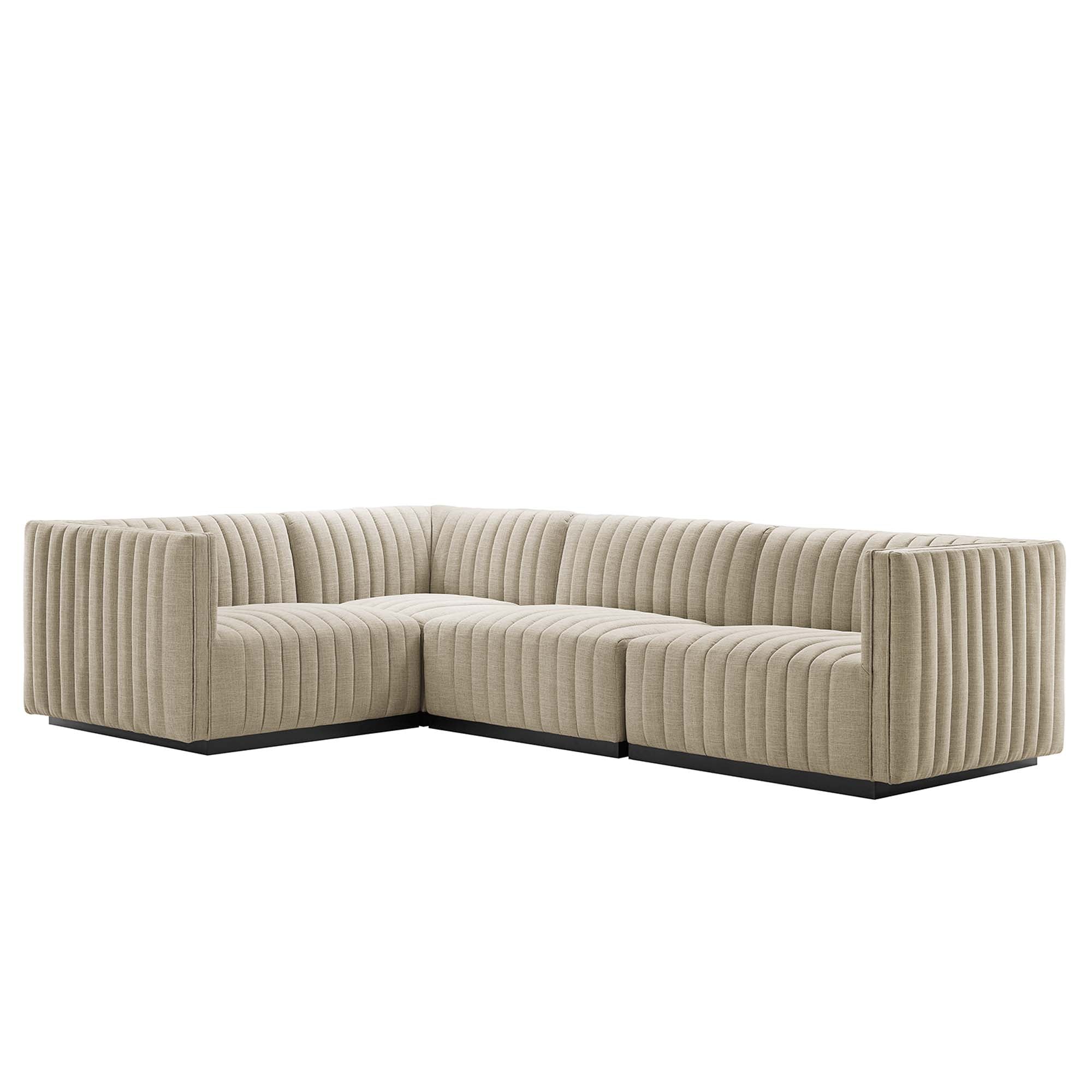 Conjure Channel Tufted Upholstered Fabric 4-Piece L-Shaped Sectional