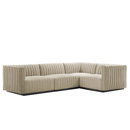Conjure Channel Tufted Upholstered Fabric 4-Piece L-Shaped Sectional